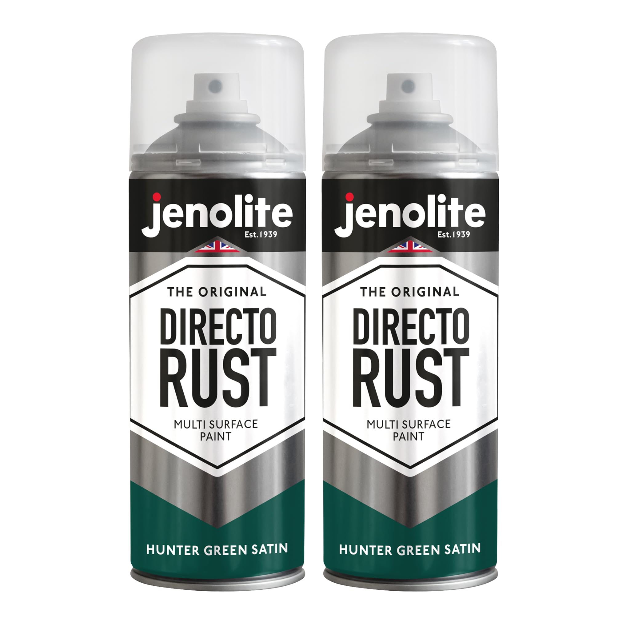 JENOLITE Directorust Spray Paint Satin Finish | HUNTER GREEN | 2 x 400ml | Direct To Rust Spray Paint For Metal | All-In-One Multi Surface Paint for Metal, Wood, Plastic, Ceramic | RAL 6028