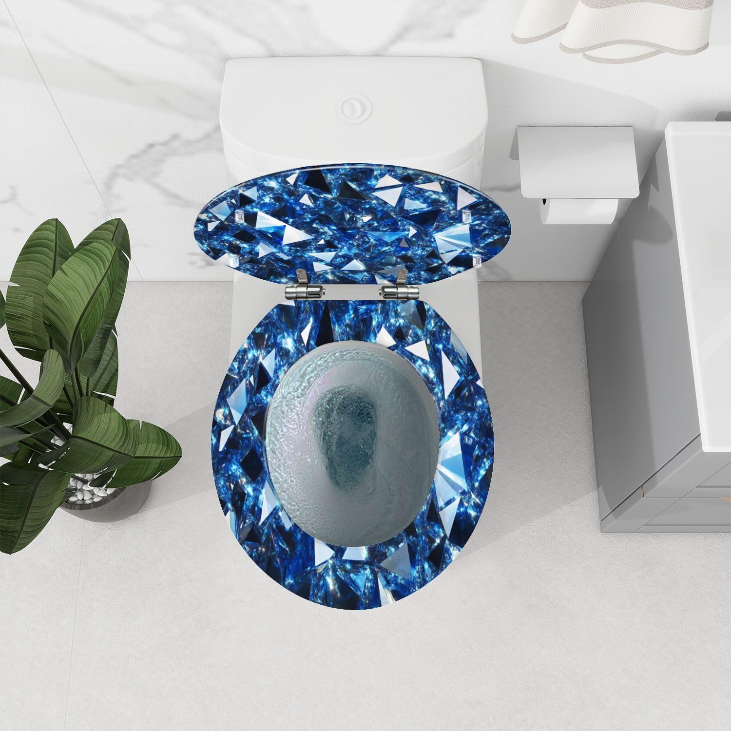 Asiento de inodoro redondo genérico de resina con cierre suave para baño.