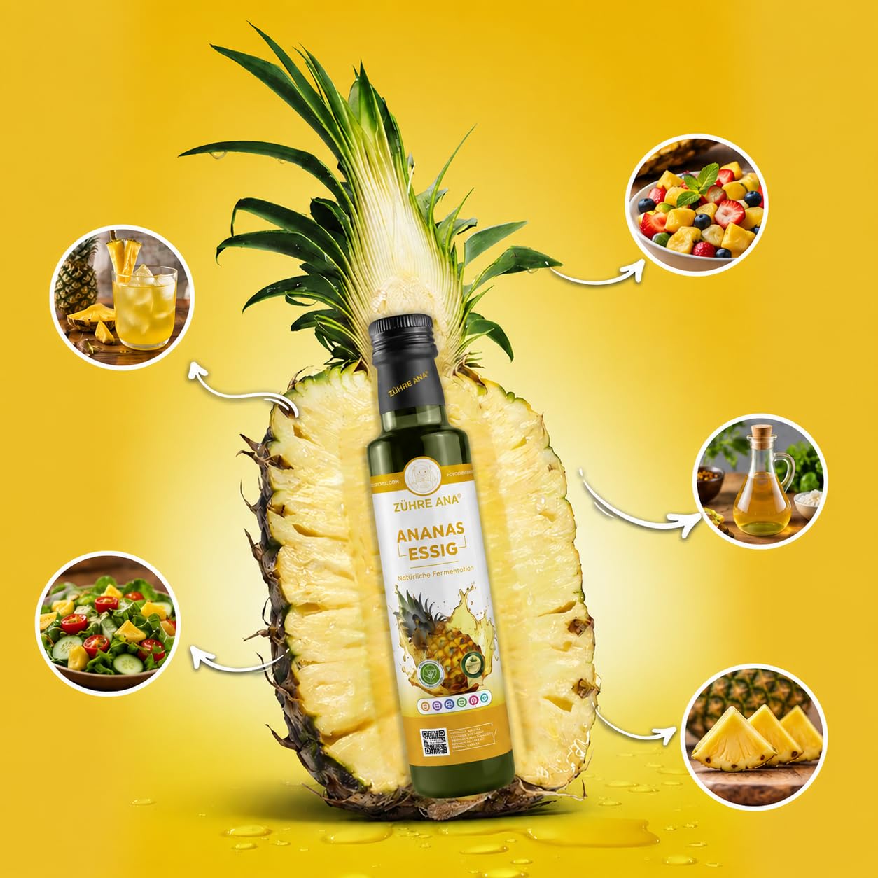 Zühre Ana Vinaigre Ananas - Fermenté naturellement - Favorise la combustion des graisses et réduit l'appétit - Pour la perte de poids, Détoxification (1000 ml)