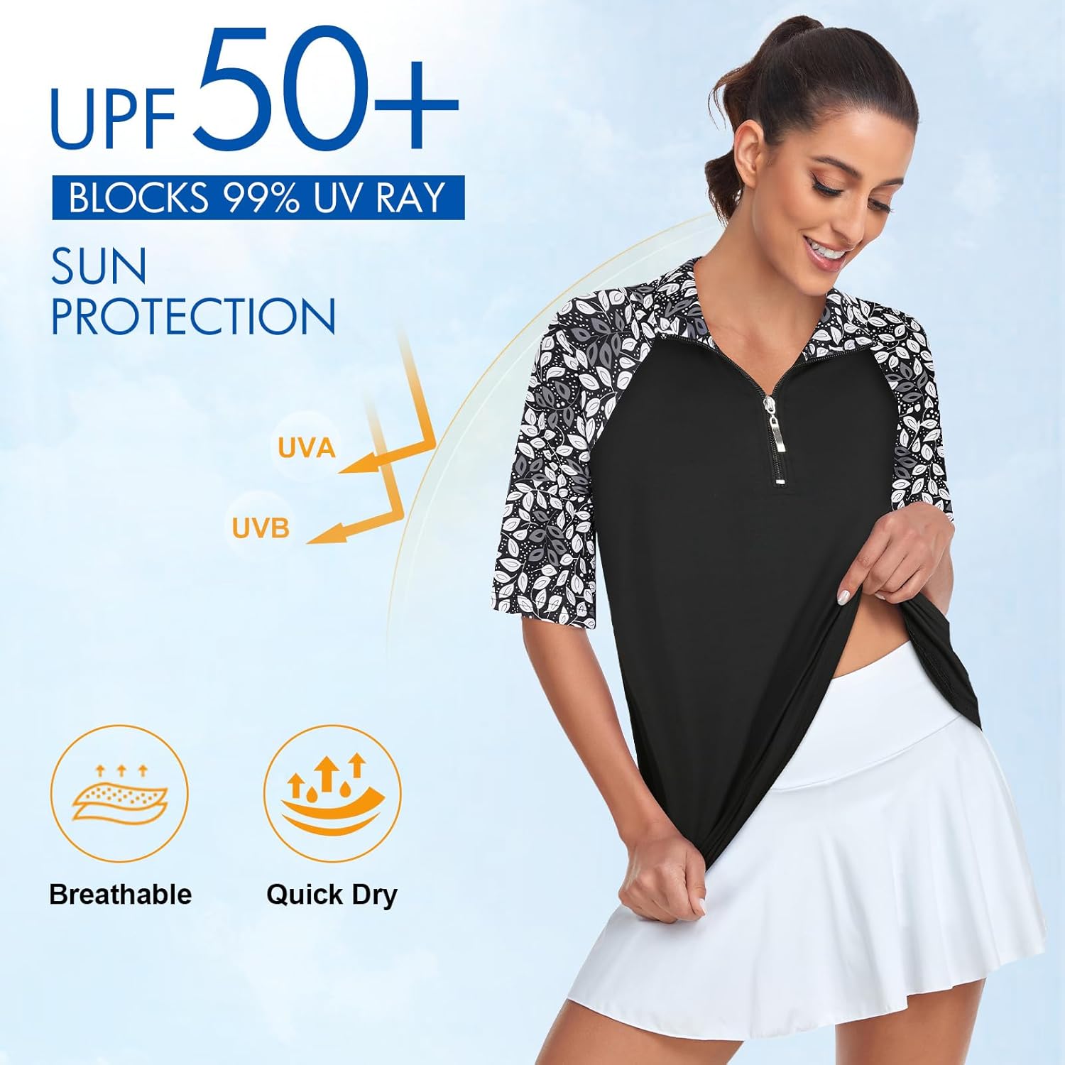 Cucuchy Womens Golf Shirt Half Sleeve Quarter Zip Polo Tennis Shirts Workout Tops - Image 3