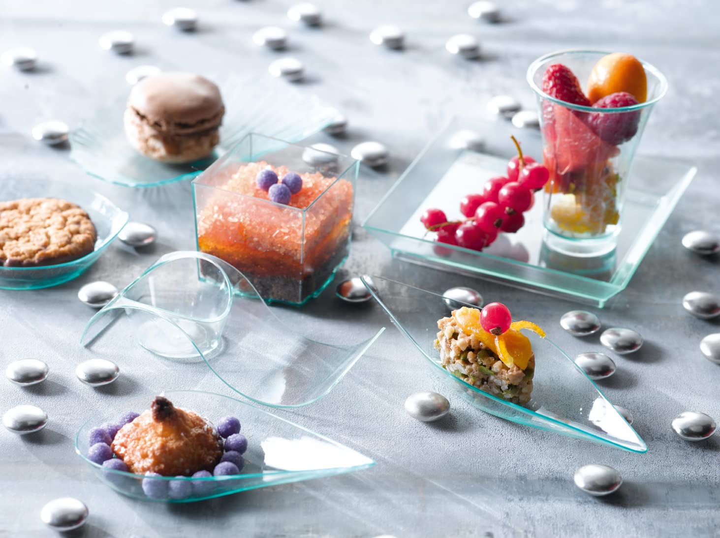 PacknWood 210KLAR1010-Mini Transparent Green Dish - serving platter-dessert plates disposable-plastic dessert plates-square dishes- mini dessert plates-(4 x 4) - 100 per case