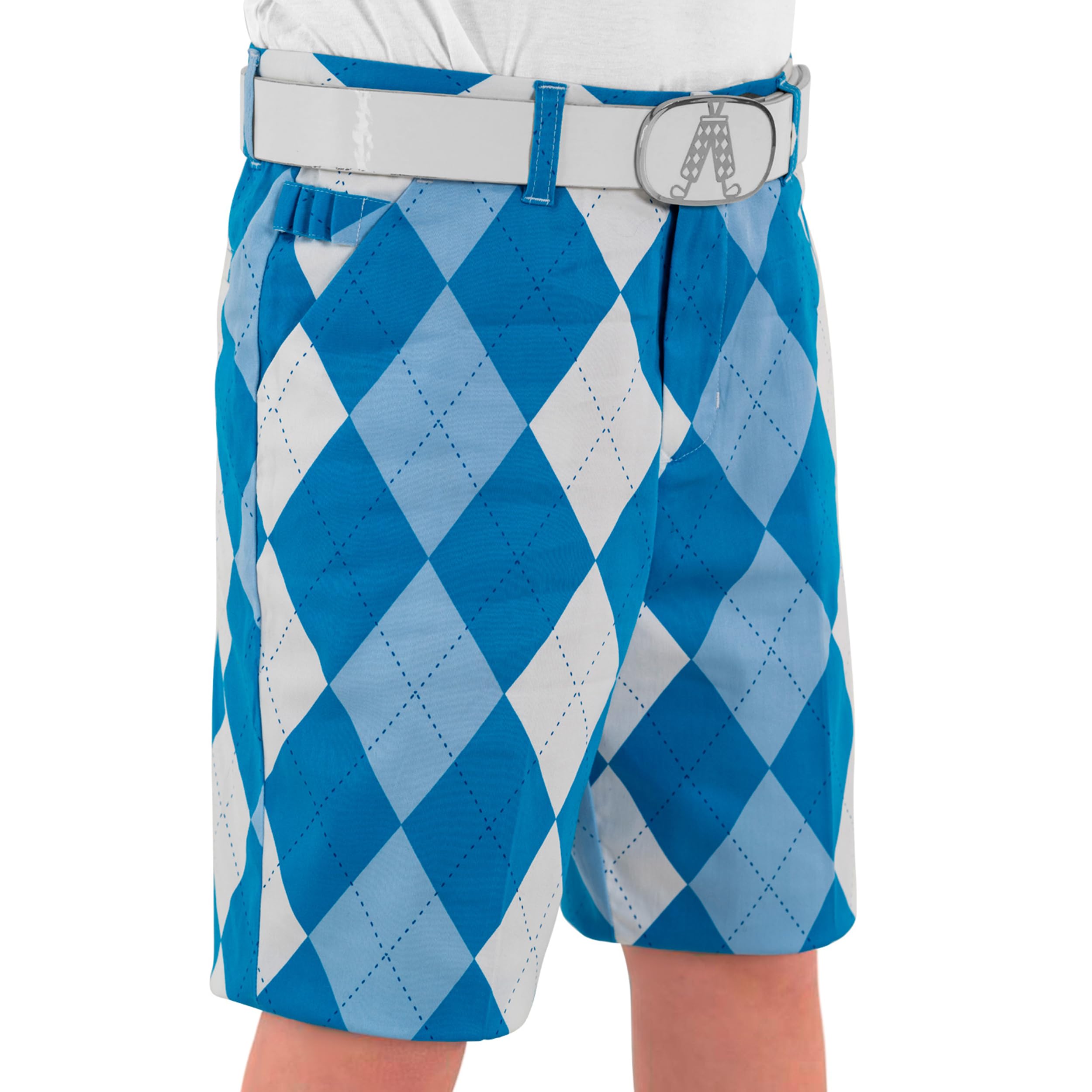Royal & Awesome Kids Funny Bright Argyle Golf Shorts, Old Toms Patterned Boys & Girls Golf Shorts, Age 14+