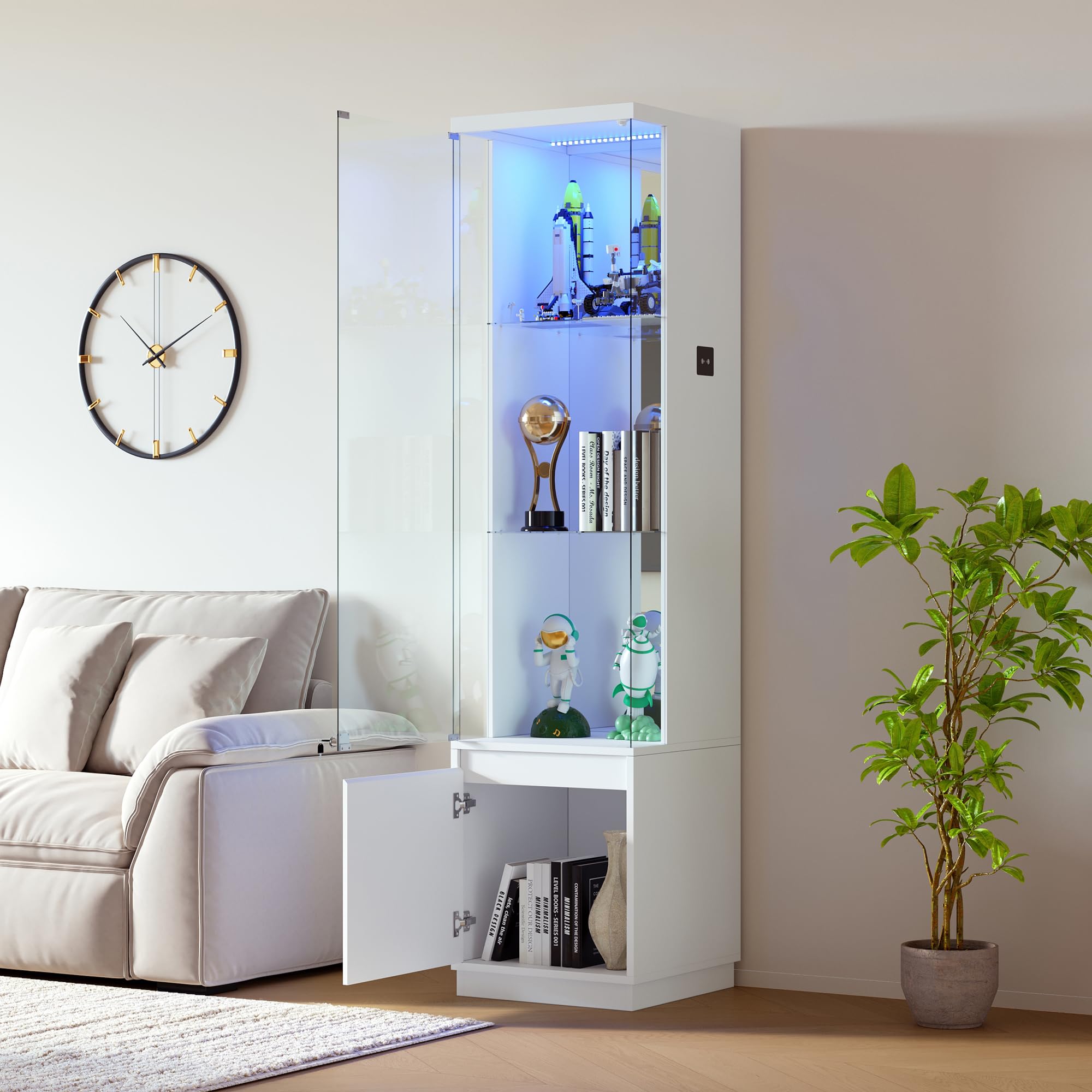 Amazon.co.jp: ガラスコレクションケース 幅40cm LEDライト付き 鍵付き