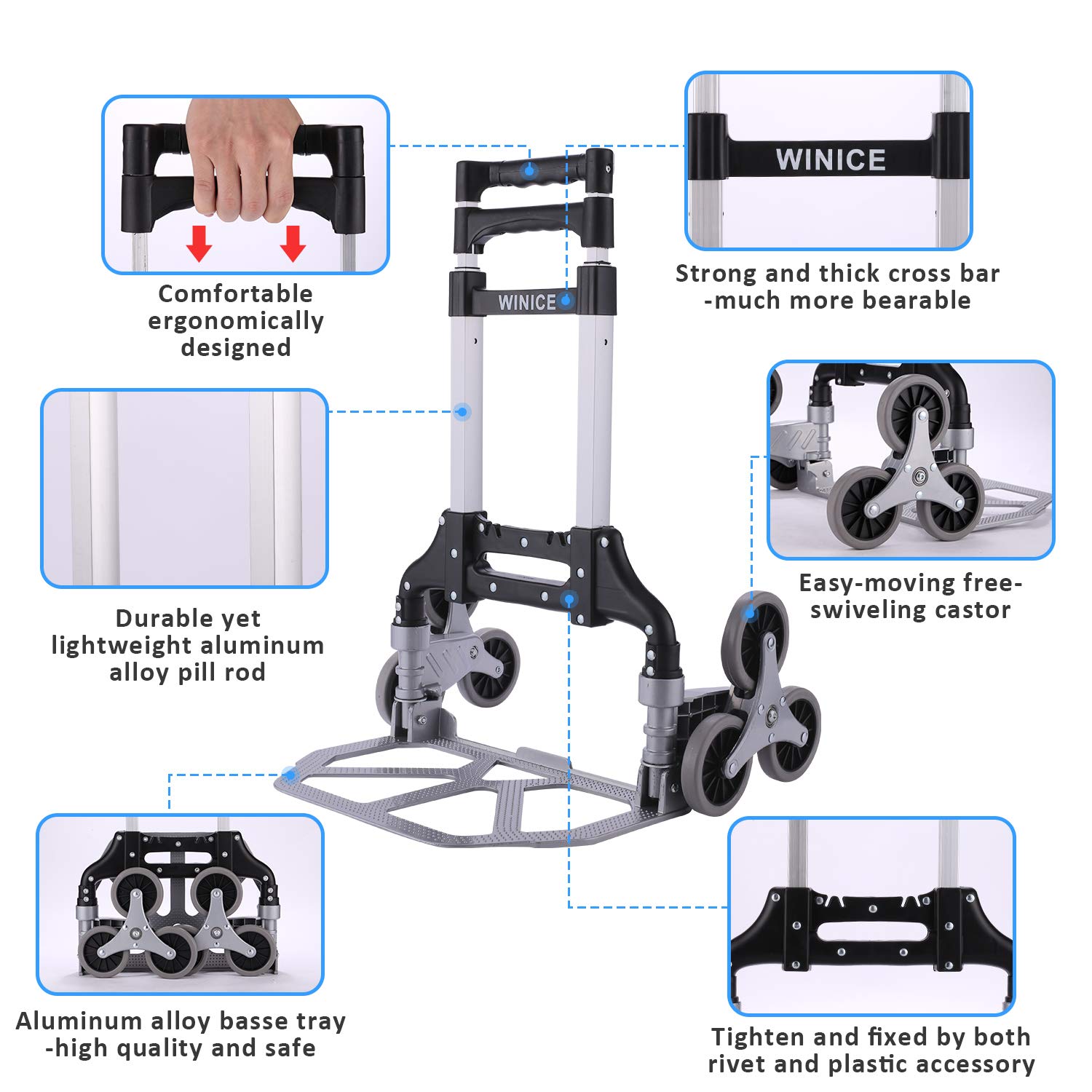 Stair Climber Trolley Portable Folding Trolley Height Adjustable