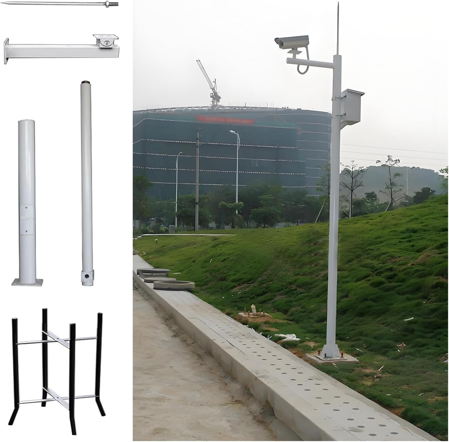 Universal Surveillance Post Stand with Lightning Rod - 15.7in Column for Cameras, Ideal for Farm, School & Street Light Poles (9.8'/300cm) - Durable & Weatherproof