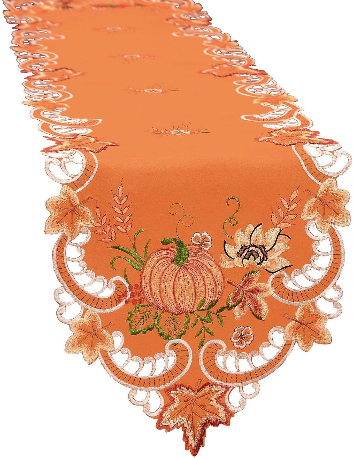 Simhomsen Embroidered Pumpkins Orange Table Runner for Fall, Autumn and Thanksgiving (14 x 120 inches)