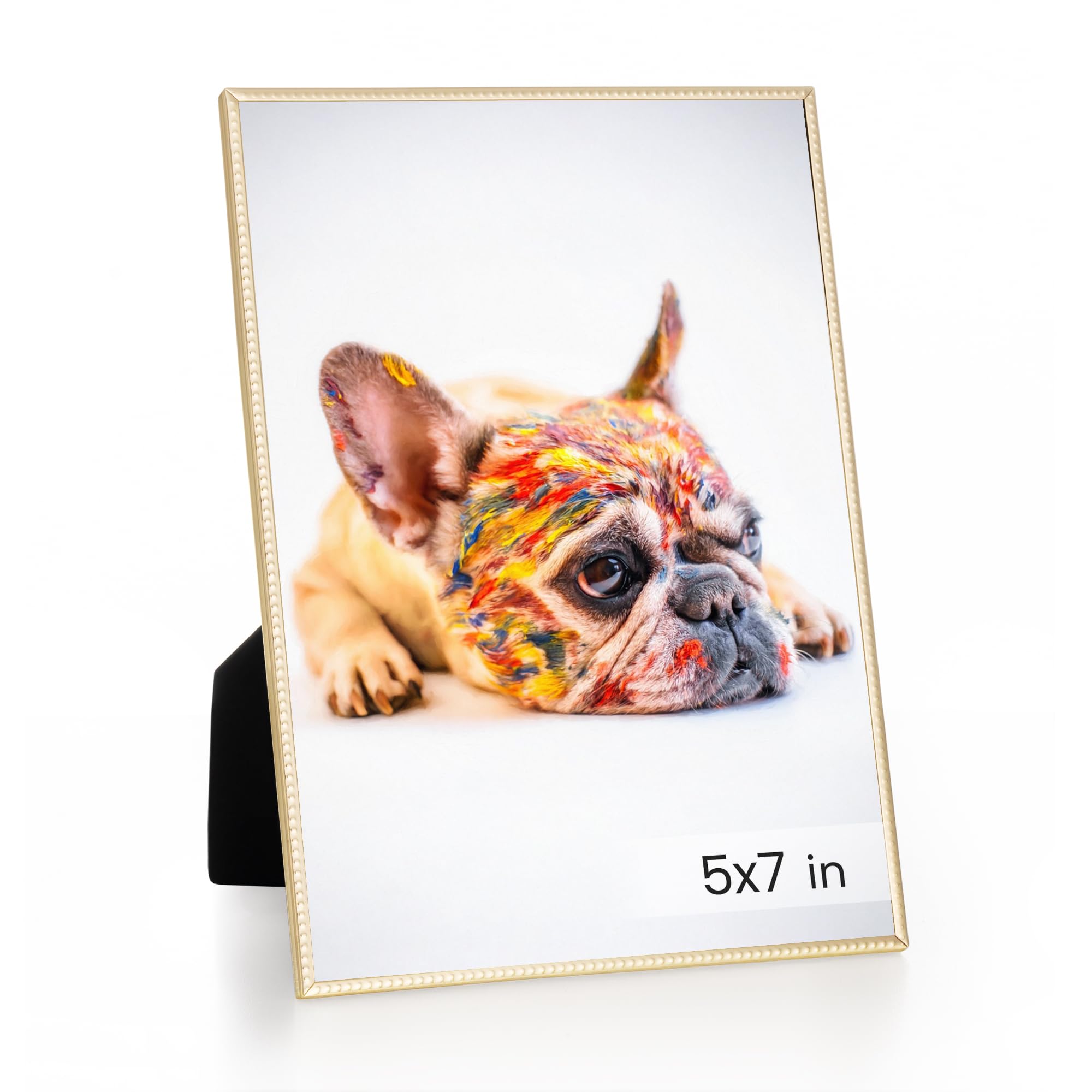 RICHFOCUS 5x7 Metal Picture Frame with HD-Tempered Glass, Thin Edge Photo Frames with Delicate Beading Decoration and Soft Velvet Backing for Tabletop