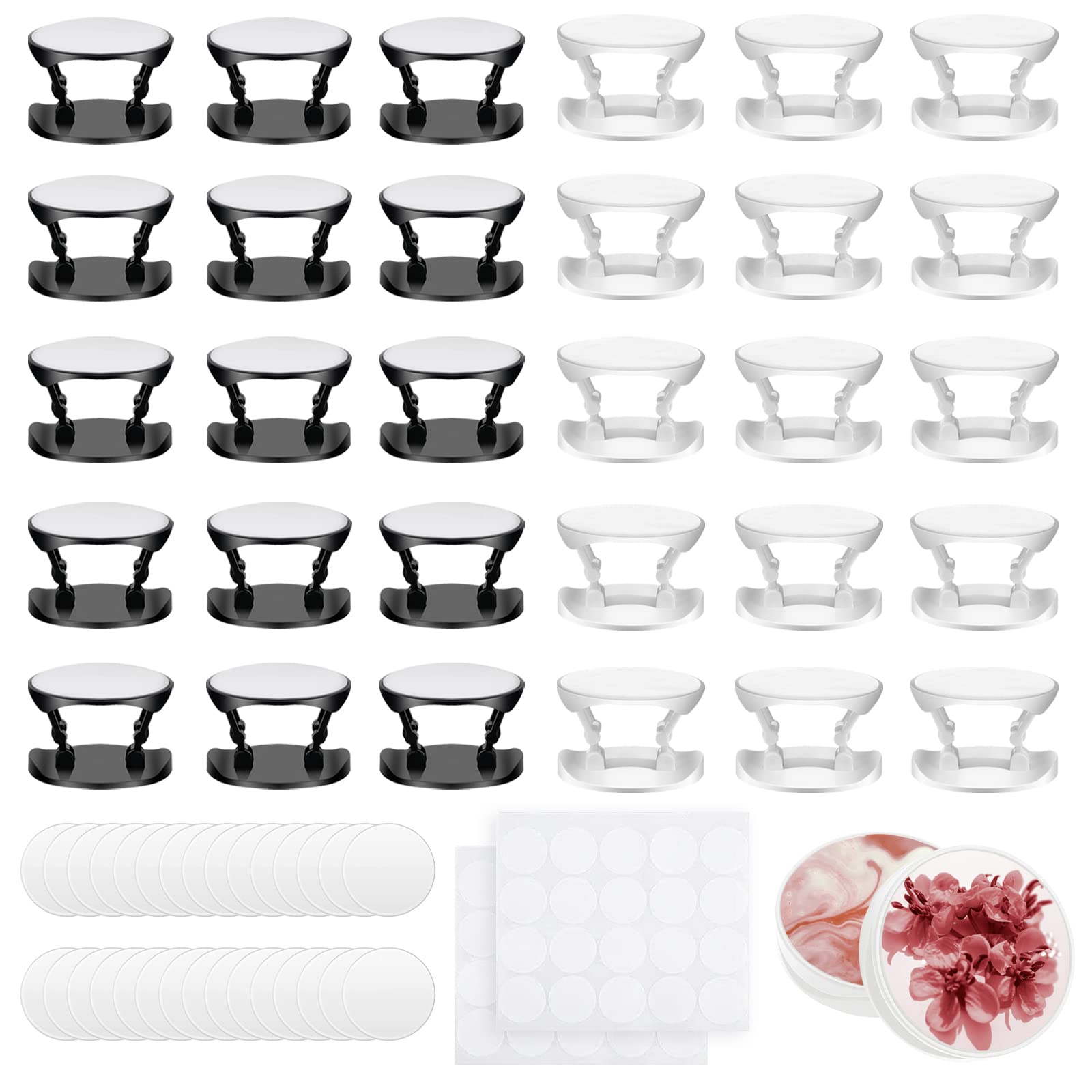 30 Pieces Collapsible Blank Sublimation Phone Holders, Self-Adhesive Finger Stand Holder with 30 Sublimation Aluminum Sheets, Cell Phones Grip Holder for Smartphones and Tablets(Black+White)