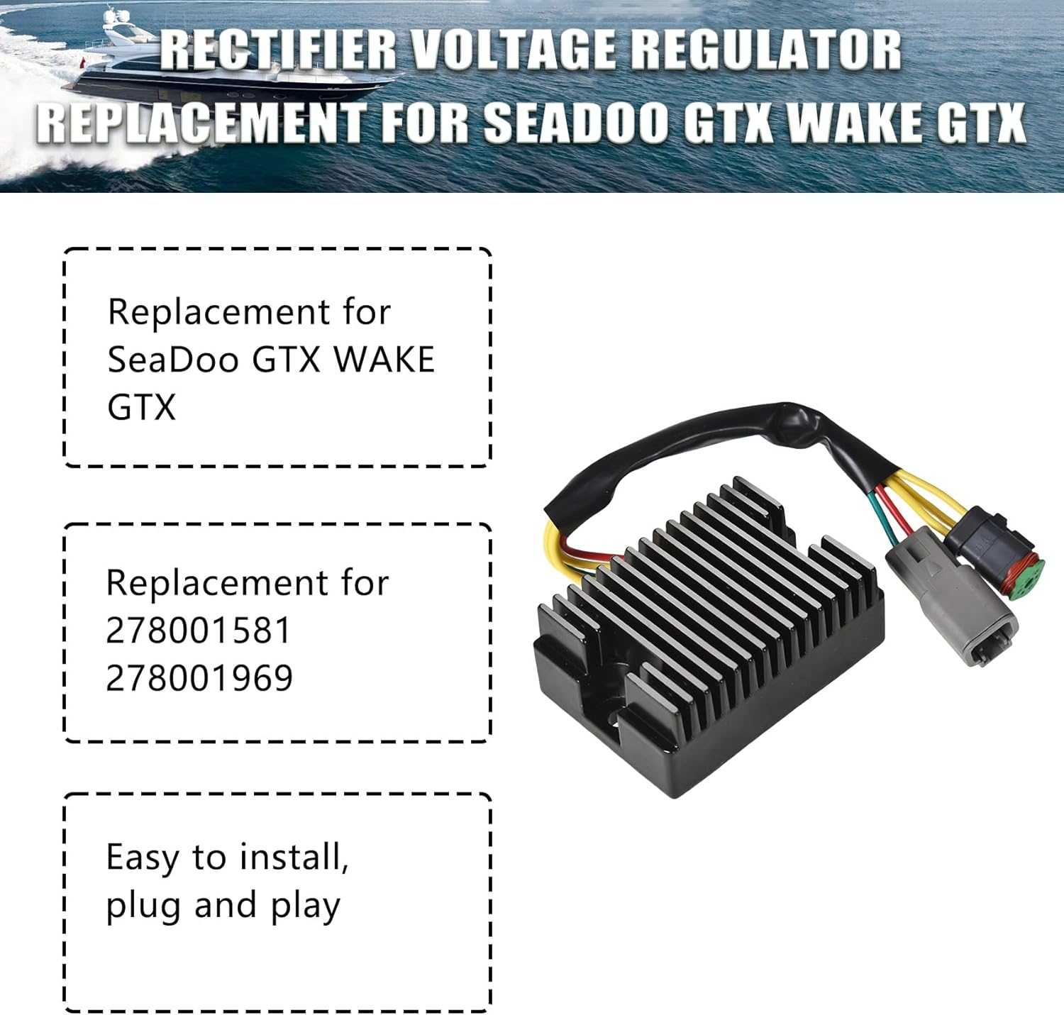labwork Rectifier Voltage Regulator Replacement for SeaDoo GTX WAKE GTX WAKE 215 GTX 4-TEC 278001969 278001581