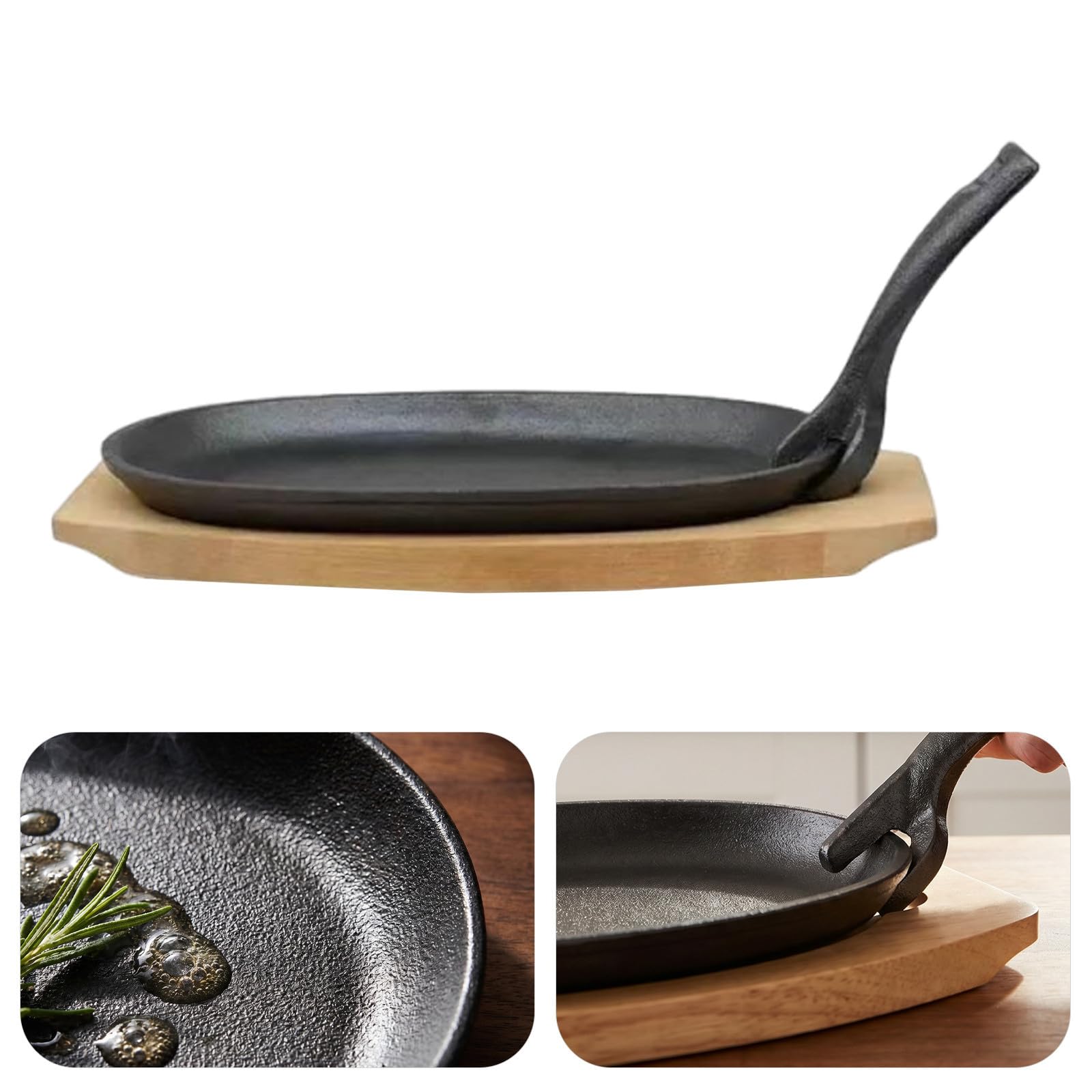 OUNONA Ovales Sizzle Plate Satz aus Eisen mit Abnehmbarem Griff