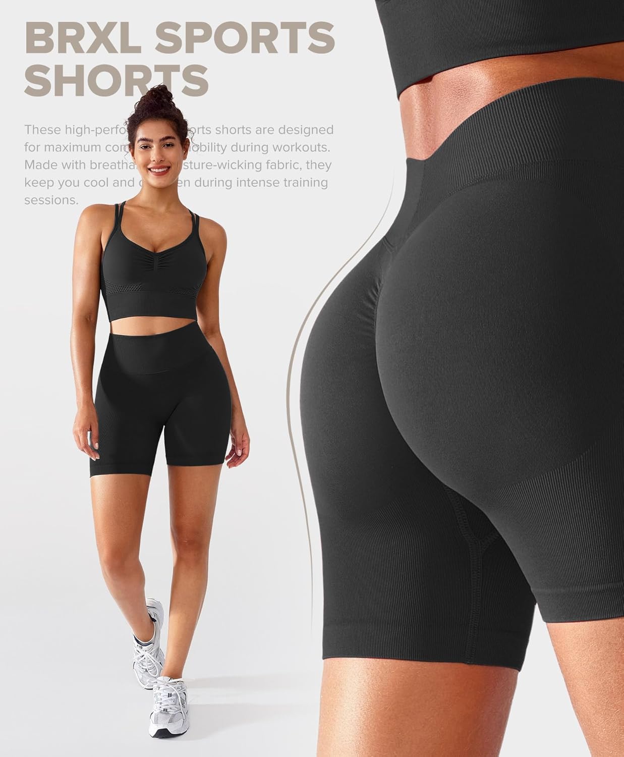 BRXL Seamless Impact Compression Scrunch Butt Lifting Shorts for Women V Back 5" Inseam High Waist Workout Gym Yoga - Image 6