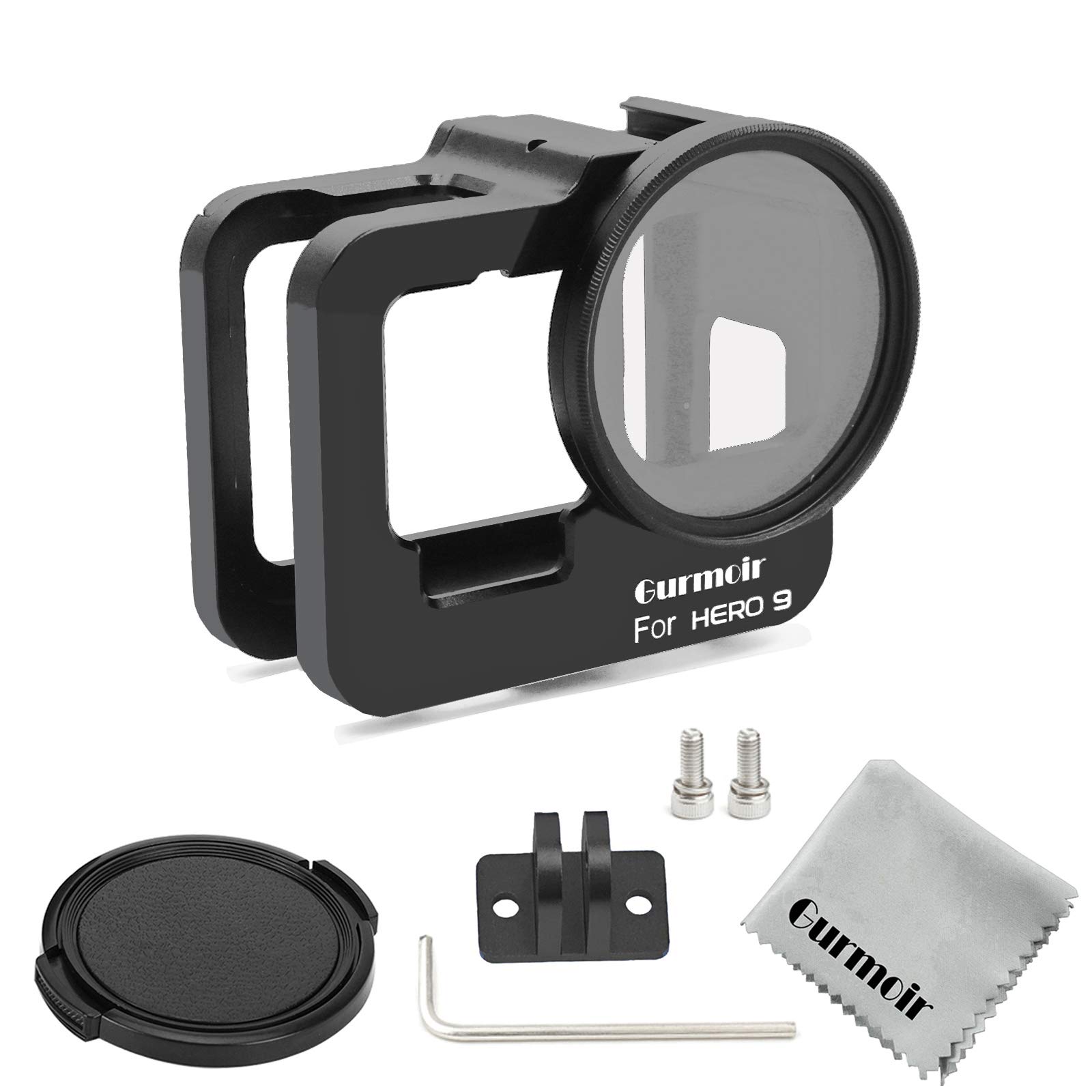 Gurmoir Metal Case for Gopro Hero 9 Black Action Camera,Aluminum Alloy Back Door Housing Frame.Side Open Wire Connectable Protective Metal Shell with 52mm UV Filter for Gopro Hero 9
