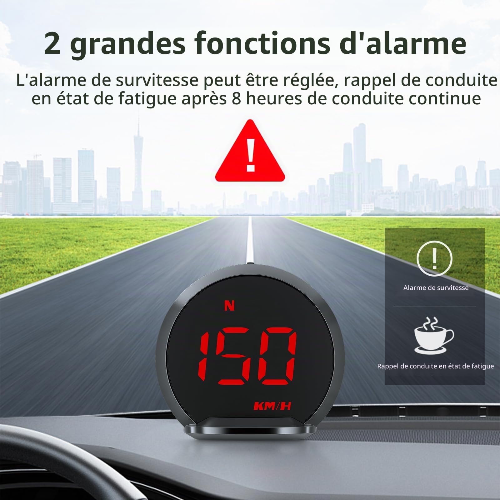 KAOLALI Affichage Tête Haute, 2.2" Compteur de Vitesse GPS Universel | HUD de Voiture KMH/MPH avec Support à Ventouse, Alerte de Vitesse, Temps, Boussole pour Toutes les Voitures