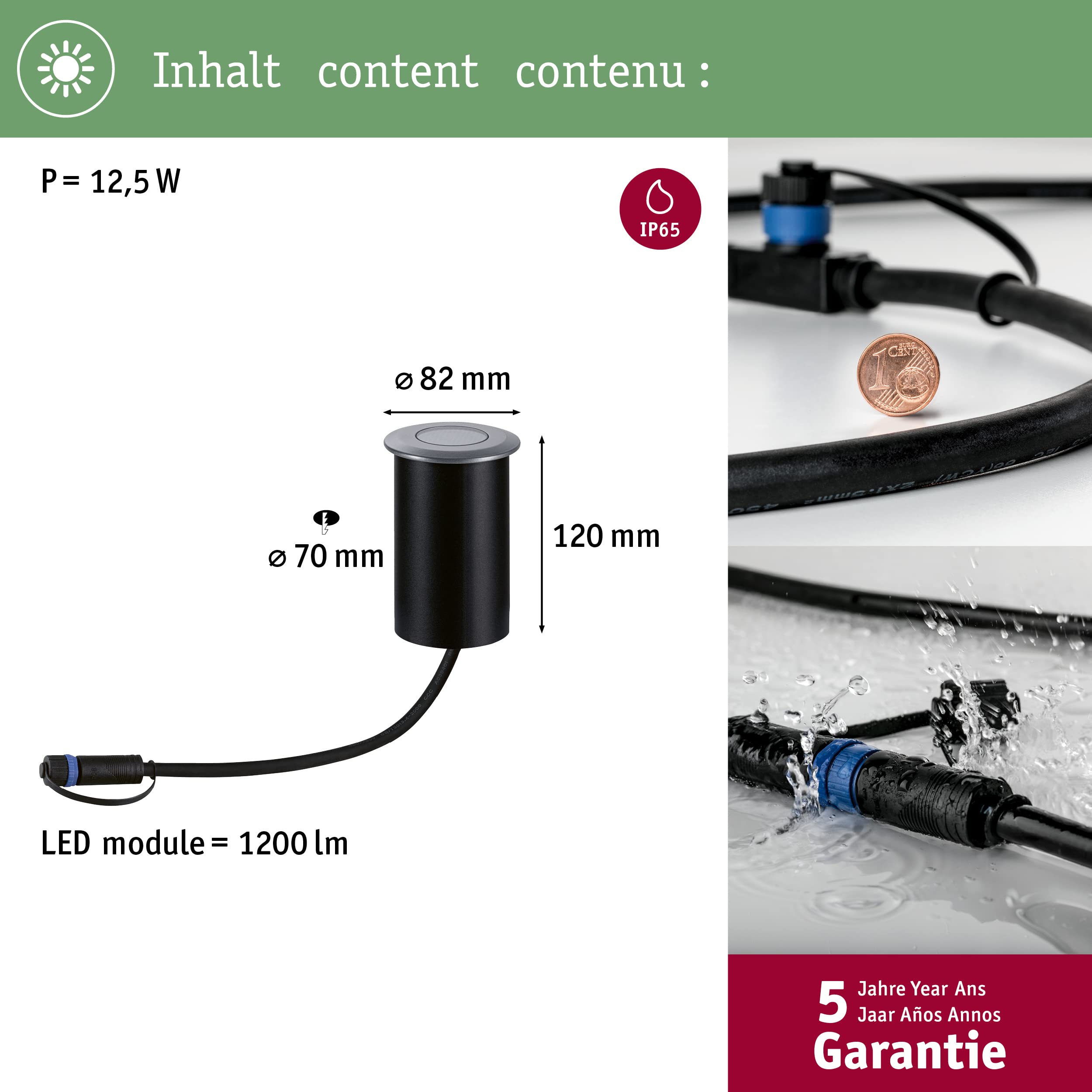 Paulmann 94369 Plug & Shine - Lampada da esterno a LED, IP67, 3000 K, 11 W, colore grigio, dimmerabile, sistema di illuminazione da giardino in allumi