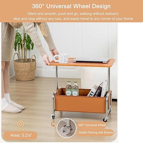 Miniatura 5 de Mesa Auxiliar Sofá Mesa Para Cama Pequeña con Ruedas Mesita Portatil Bandeja Sofá Mesas Auxiliares de Café Multifunción con Espacio de