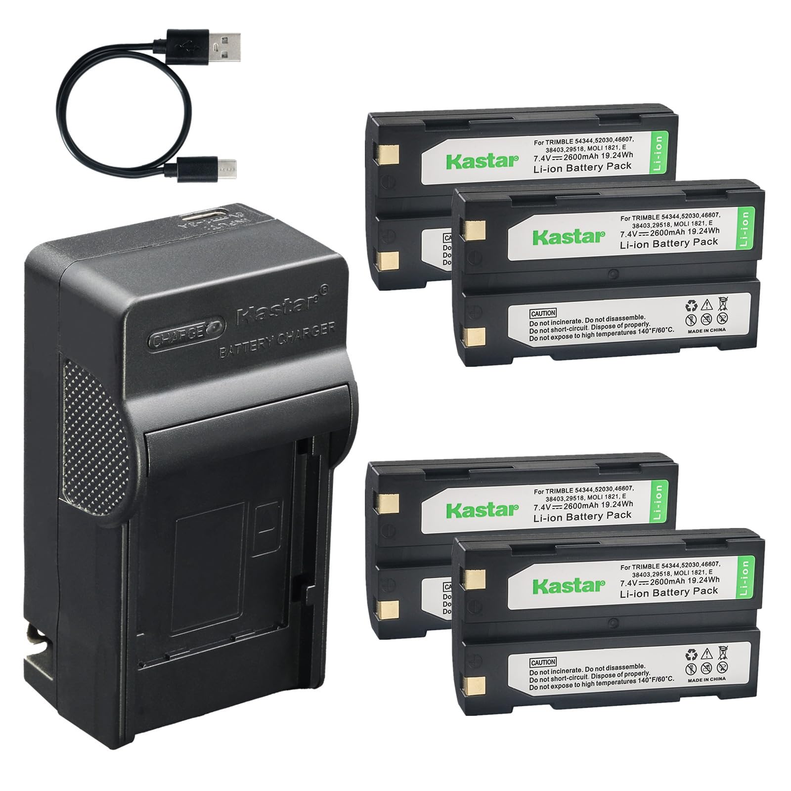 Kastar 4-Pack Battery and AC &amp; USB-C Charger for 1821 Series MCR1821 MCR1821C MCR1821J and 29518 38403 46607 52030 54344 Parts Used in GPS Units Data Collectors Survey Tools Barcode Scanners