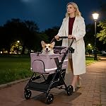 Pet Stroller for Small Medium Dogs Cats with 4 Wheels, Max Load 44 lbs, Easy Folding, Compact Portable, Dog Carriage Stroller, Pink