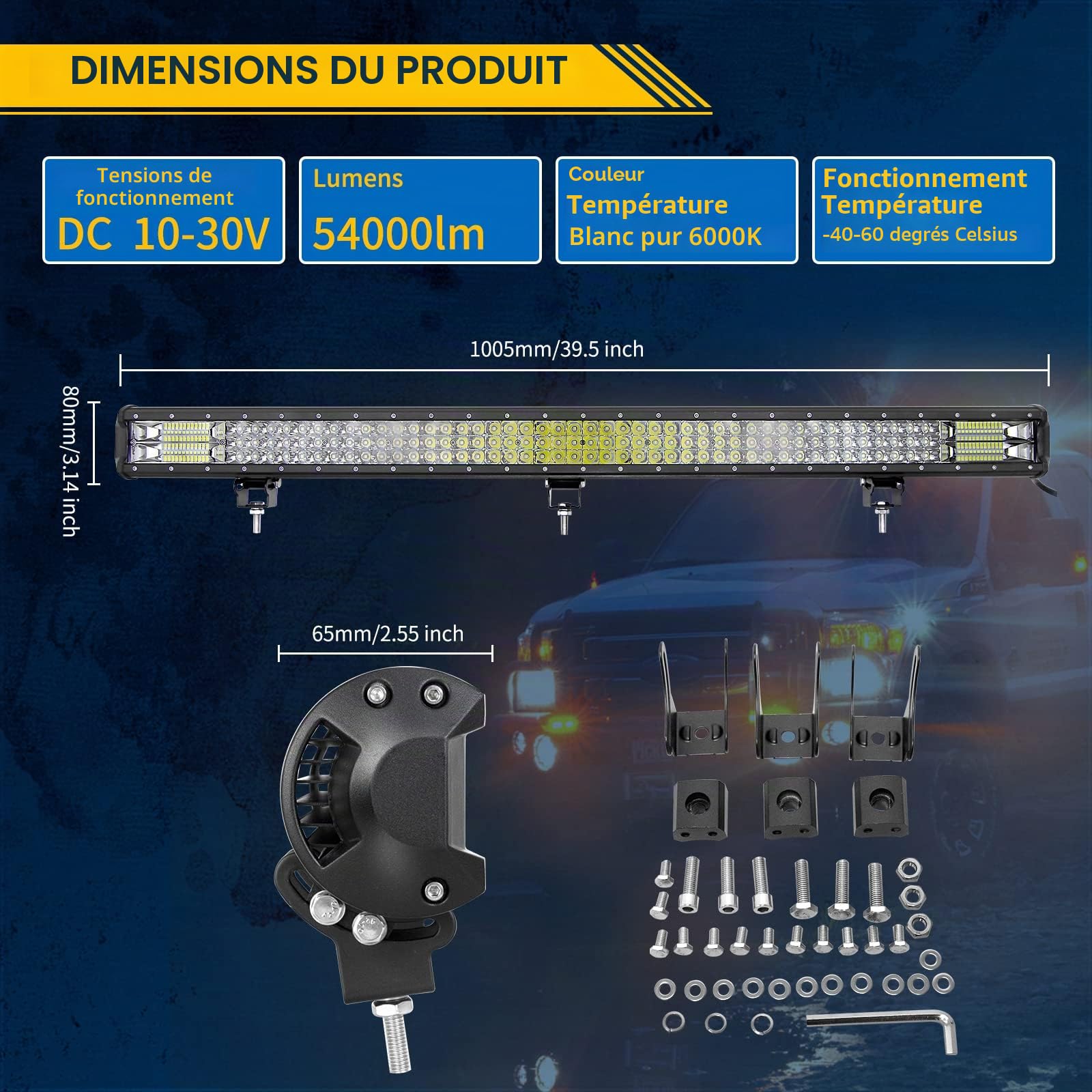 RIGIDON 100cm Barre Lumineuse LED 40 Pouces 540W feu antibrouillard 12V 24V