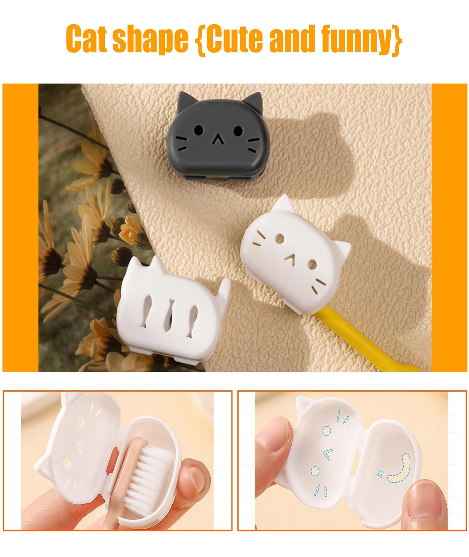 Zbdroxygen 4pcs Toothbrush Cover Case Cat, Cute Tooth Brush Cap Cover for Travel, Portable Brush Head Protector, Ideal for Families Toothbrush Cover, Breathable Material 3