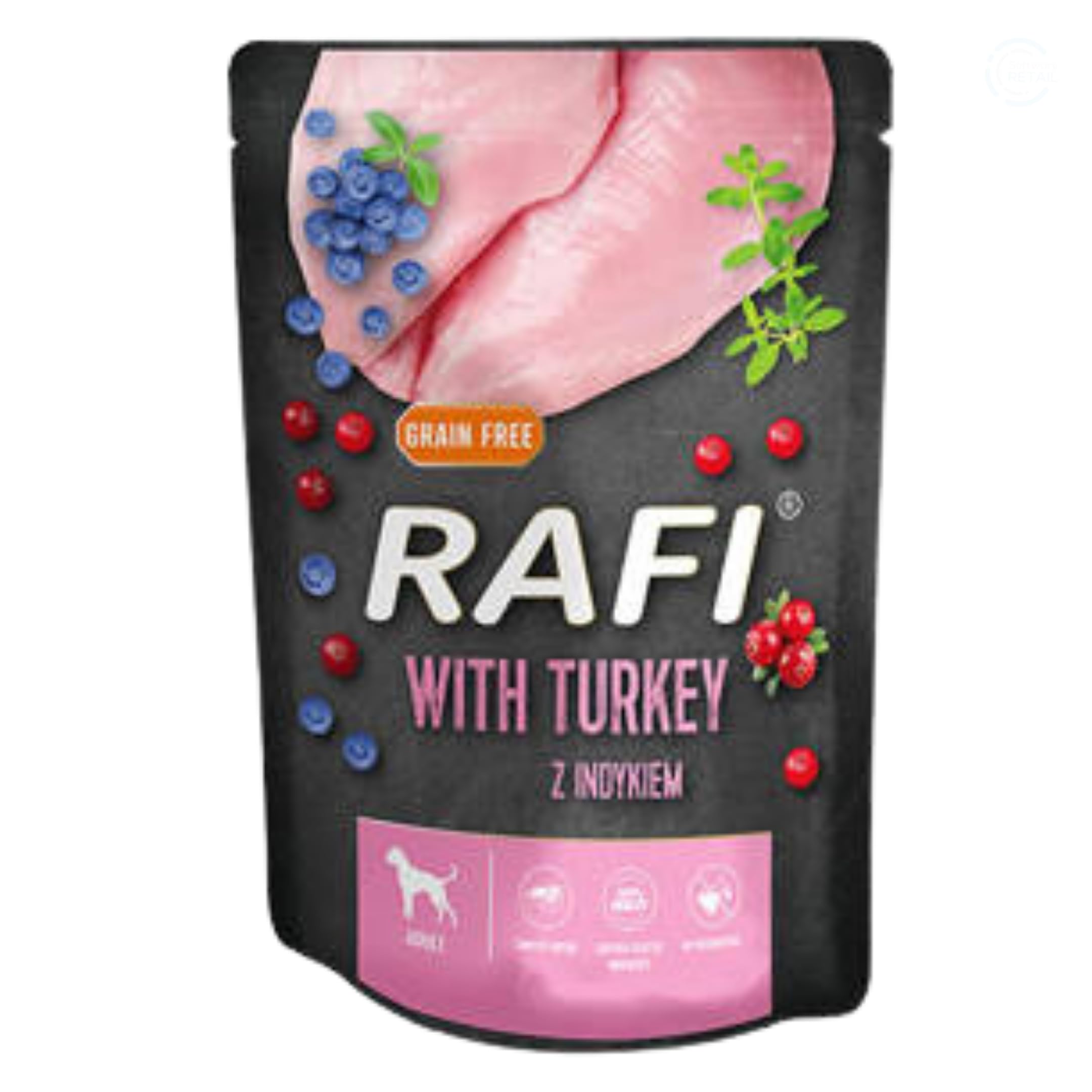 Rafi Complete Wet Dog Food: Meat & Natural Ingredients, Grain-Free, Immune-Boosting Superfoods in Every Flavour! Healthy & Tasty Nutrition for All Breeds! (Turkey, 300g)