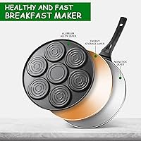 Vista 6 de Sartén antiadherente para hotcakes con diseño de parrilla de 7 moldes, mini fabricante de hotcakes con revestimiento libre de PFOA - Negro