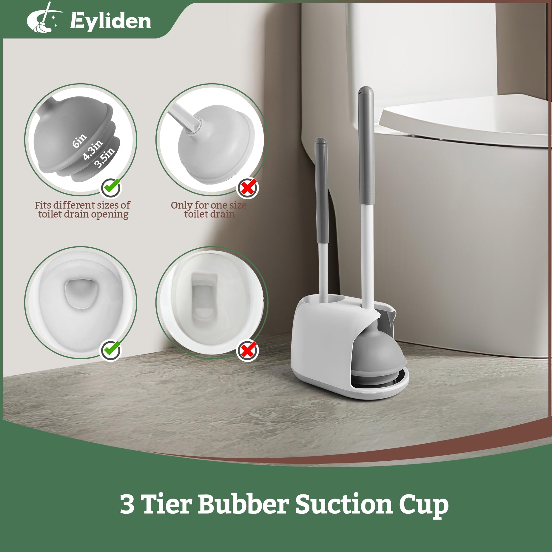 Eyliden 2-in-1 WC-Bürste & Kolben Set – Mit 10 Einweg-Schwämmen & Halter, Weiß