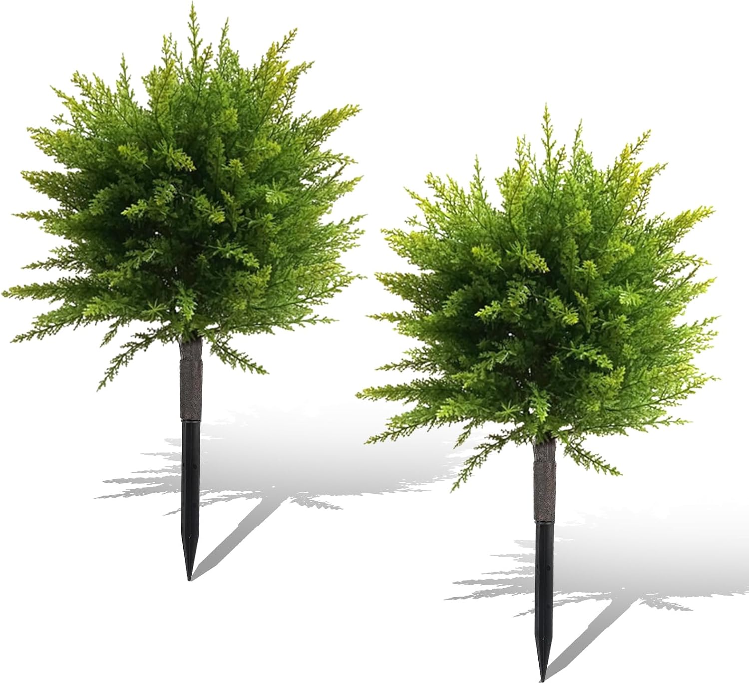 23.6" Artificial Cypress Topiary Tree with Ground Spike, Set of 2 Faux Cedar Bushes, Fake Evergreen Tree for Porch, Artificial Shrub Bushes Outdoor Indoor