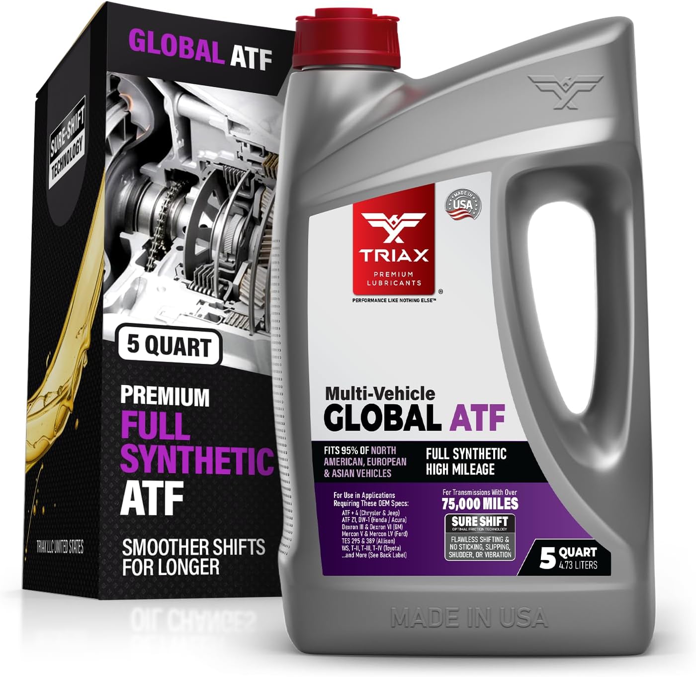 TRIAX Multi-Vehicle Global ATF Full Synthetic | Compatible with Honda DW-1, Dexron III, Dexron VI, Mercon V, Nissan Matic, ATF +4, TES 295 & More | OEM Grade Automatic Transmission Fluid (5 Quart)