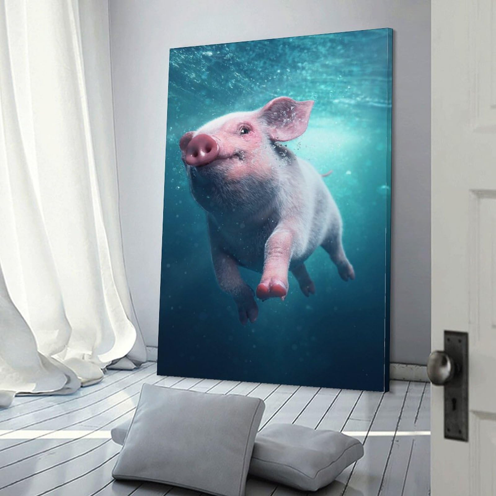 Amazon.co.jp: 絵画 水中を泳ぐ子豚インテリア 絵画 超リアルな動物