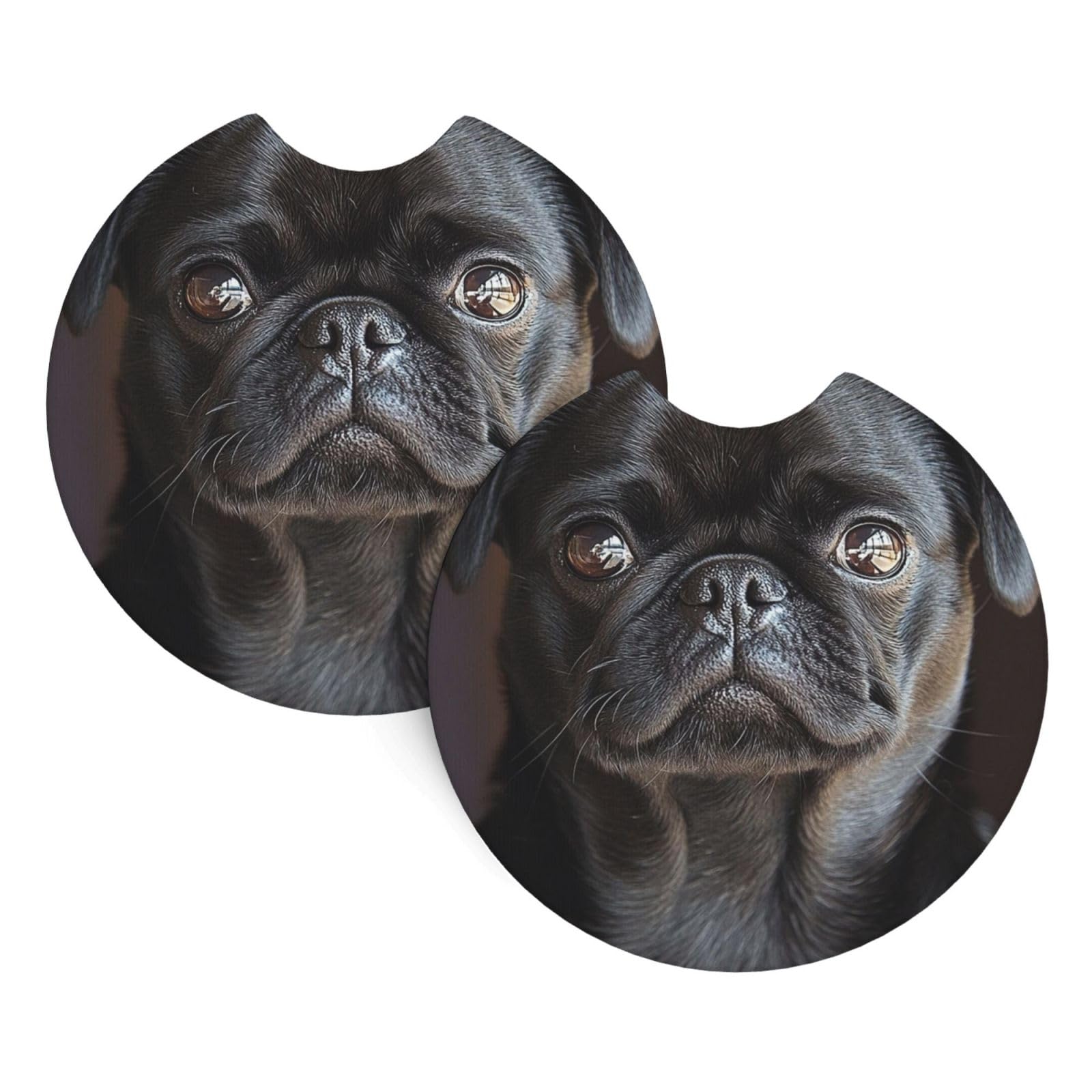2 Pack Car Cup Holder Coasters 2.7 Inch Universal Anti-Slip Shockproof Car Cup Holder Insert Cute Black Pug Dog Car Coasters Drink Coasters Cup Holder Coasters for Car Accessories
