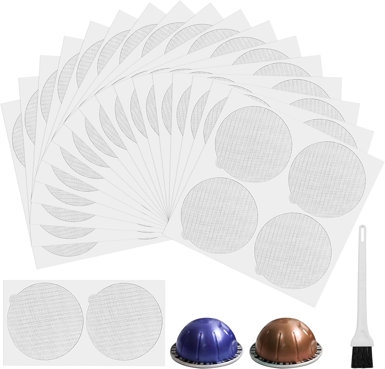 70 Pcs 60mm Reusable Aluminum Foils Seal Lids, with A White Brush, Coffee Pod Foil Lids for Nespresso Vertuo Pods, Self Adhesive Aluminum Foil Lids Compatible with Nespresso Vertuo Refillable Capsule