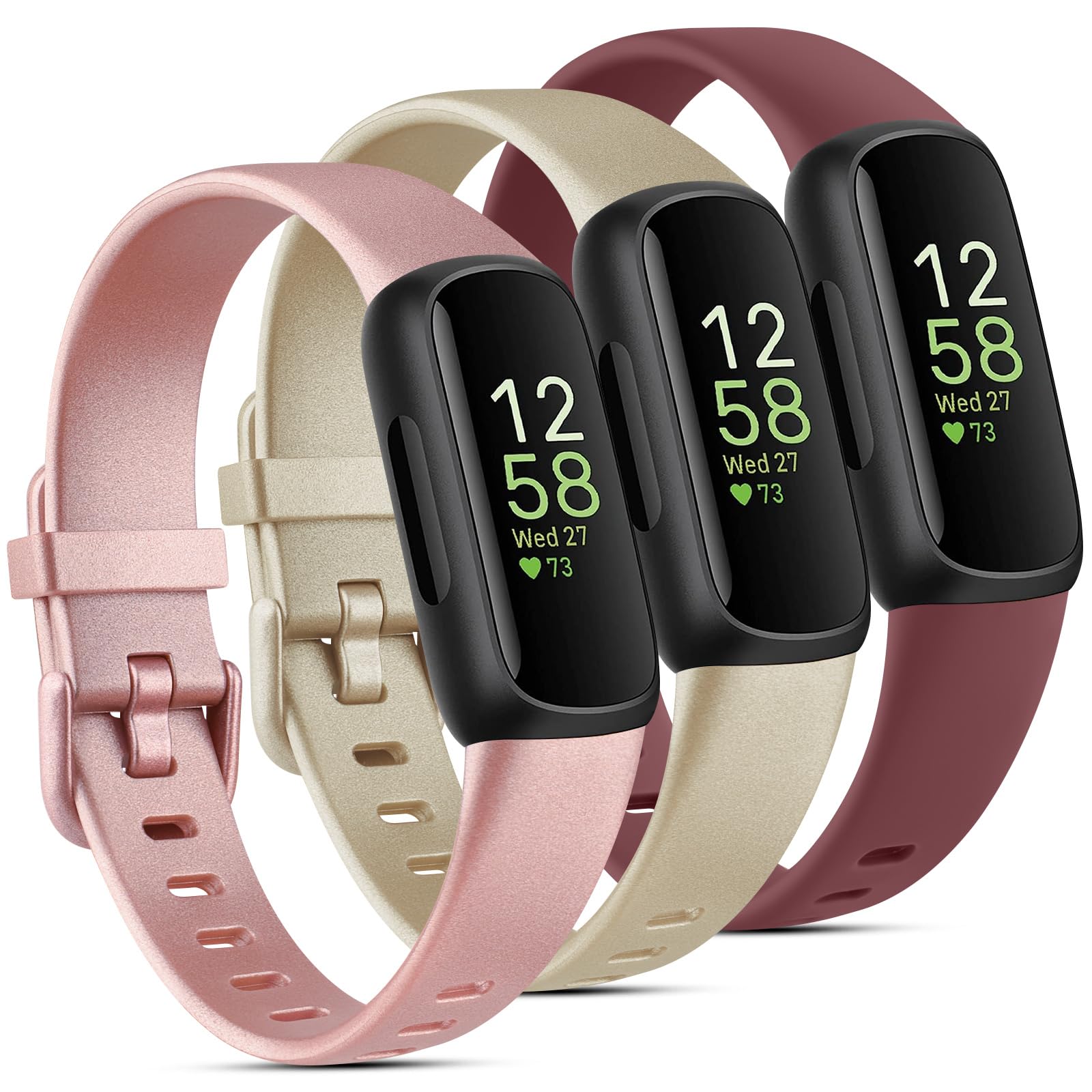 Pack 3 Straps for Fitbit Inspire 3 Strap for Women Men, Soft Silicone Replacement Strap Wristband Watchband Accessories 3-PACK 07