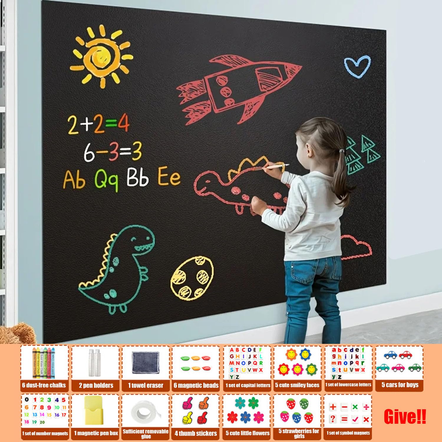 Pizarra Magnética 60 * 100 Cm, Adecuada Para Escuelas, Hogar, Oficina y Otras Superficies Lisas, Incluye Un Generoso Paquete De Regalo, Adhesivos De Pizarra Magnética Diy, Material Ecológico