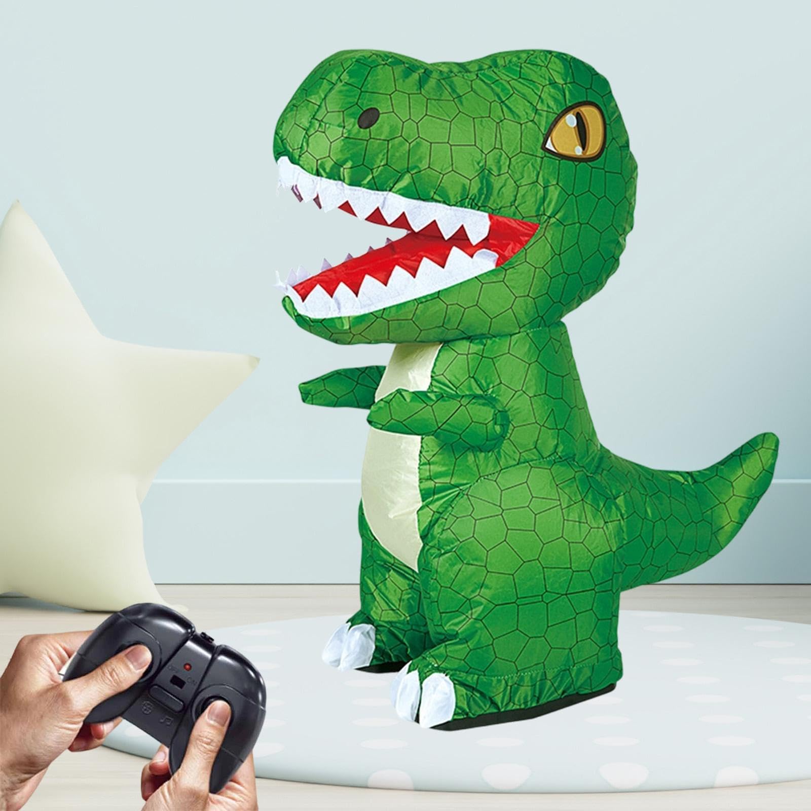 TISHITA Giocattolo Dinosauro Telecomandato Gonfiabile Elettrico con Funzione Gonfiaggio Sgonfiaggio Rotazione a 360 Gradi Musica Integrata Materiali PP Adatto, Verde