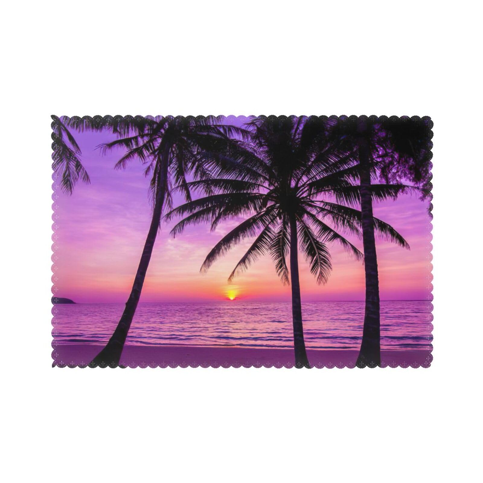 Palm Trees Silhouette At Sunset Print Placemats Set Of 6, 12x18 Inch Polyester Washable Heat Resistant Kitchen Dining Table Mats