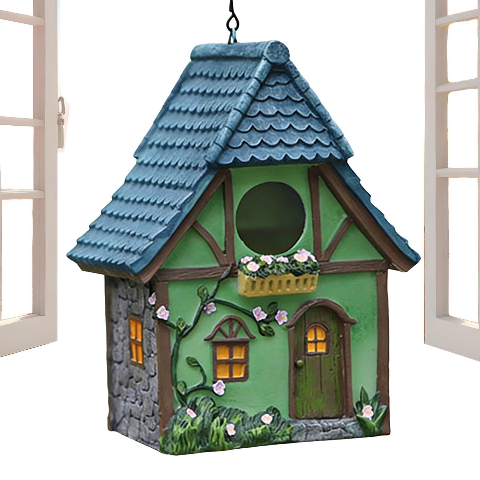 Maison d'oiseaux en résine pour animer votre cour d'un ornement moderne coloré