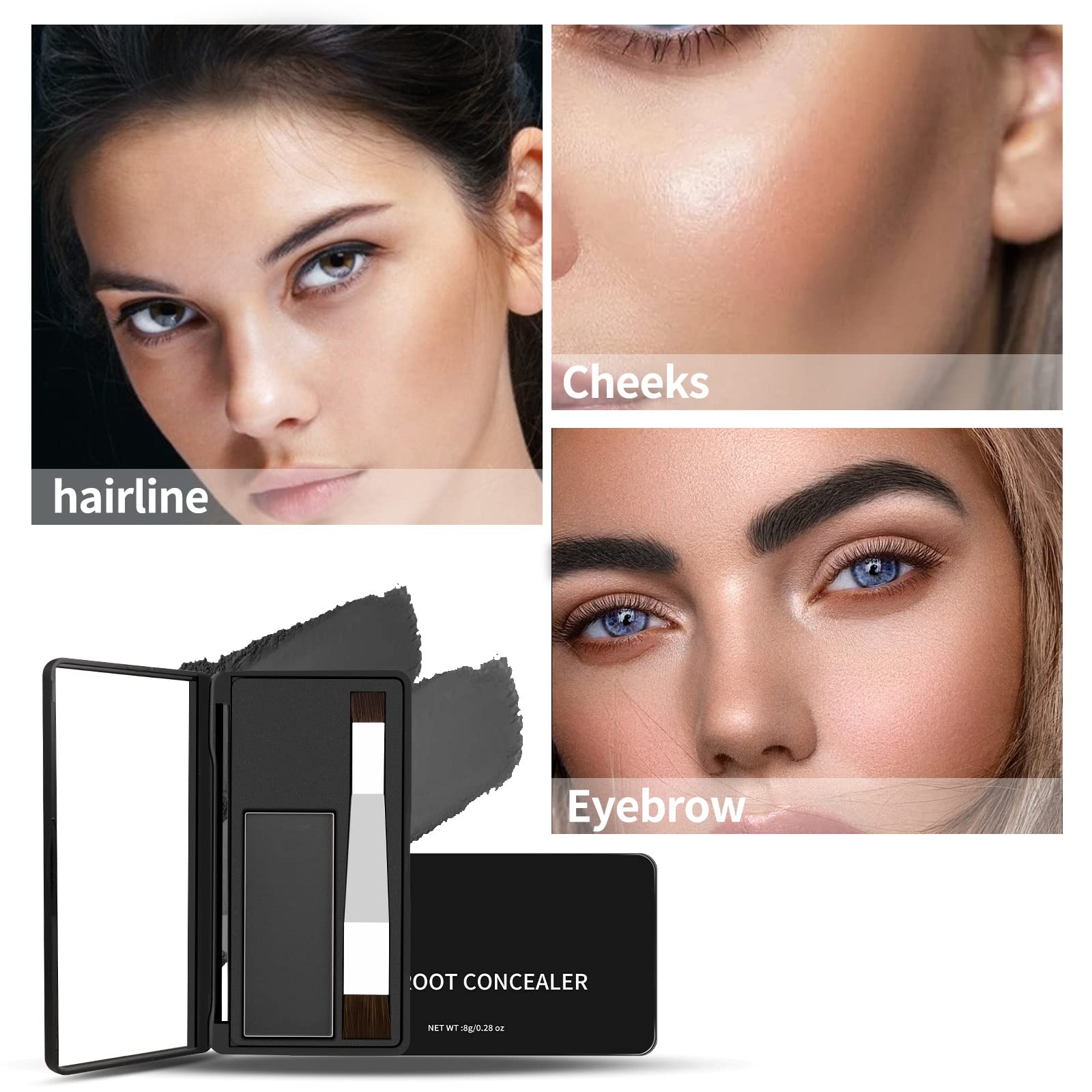 Boobeen Ensemble de poudre d'ombre à cheveux multi-usages, poudre de retouche de racine, palette de correcteur temporaire avec pinceau de maquillage, couvre instantanément la couleur des cheveux