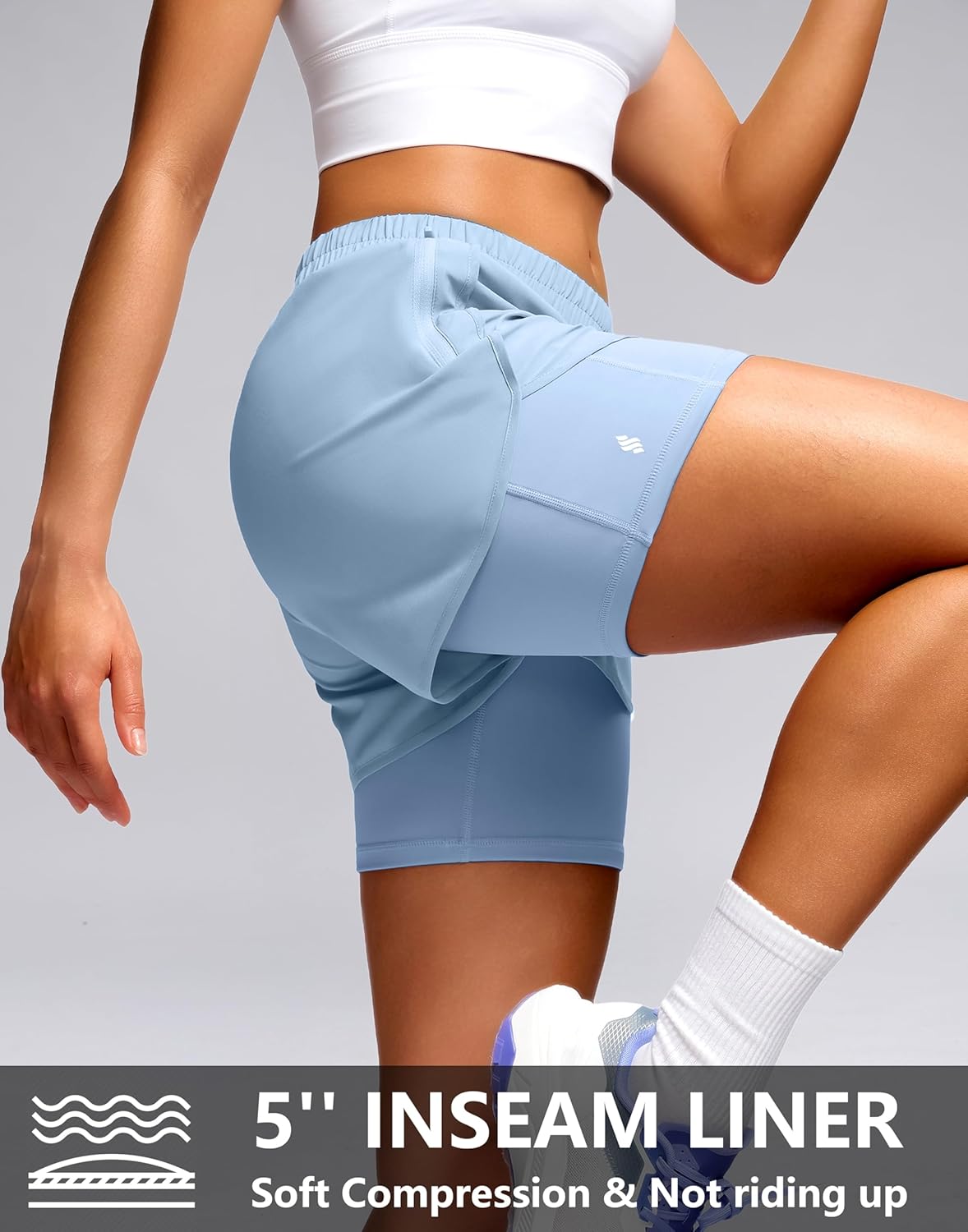 Soothfeel Women's 2 in 1 Athletic Running Shorts with Liner Zipper Pocket 5" High Waisted Gym Workout Tennis Shorts for Women