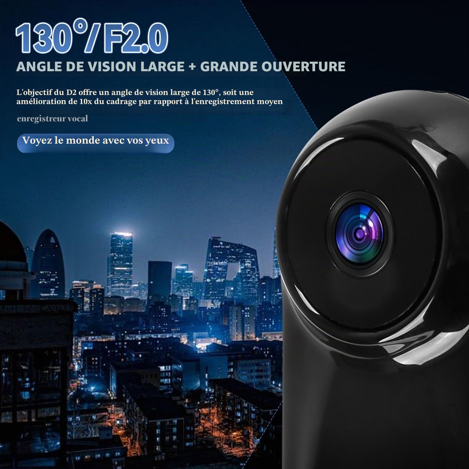 Mini caméra d'action pour le pouce 1080P HD, caméra corporelle portable pour vlogging avec grand angle de 130°/F2.0, caméra vidéo portable avec audio pour vlogging, voyages, sports