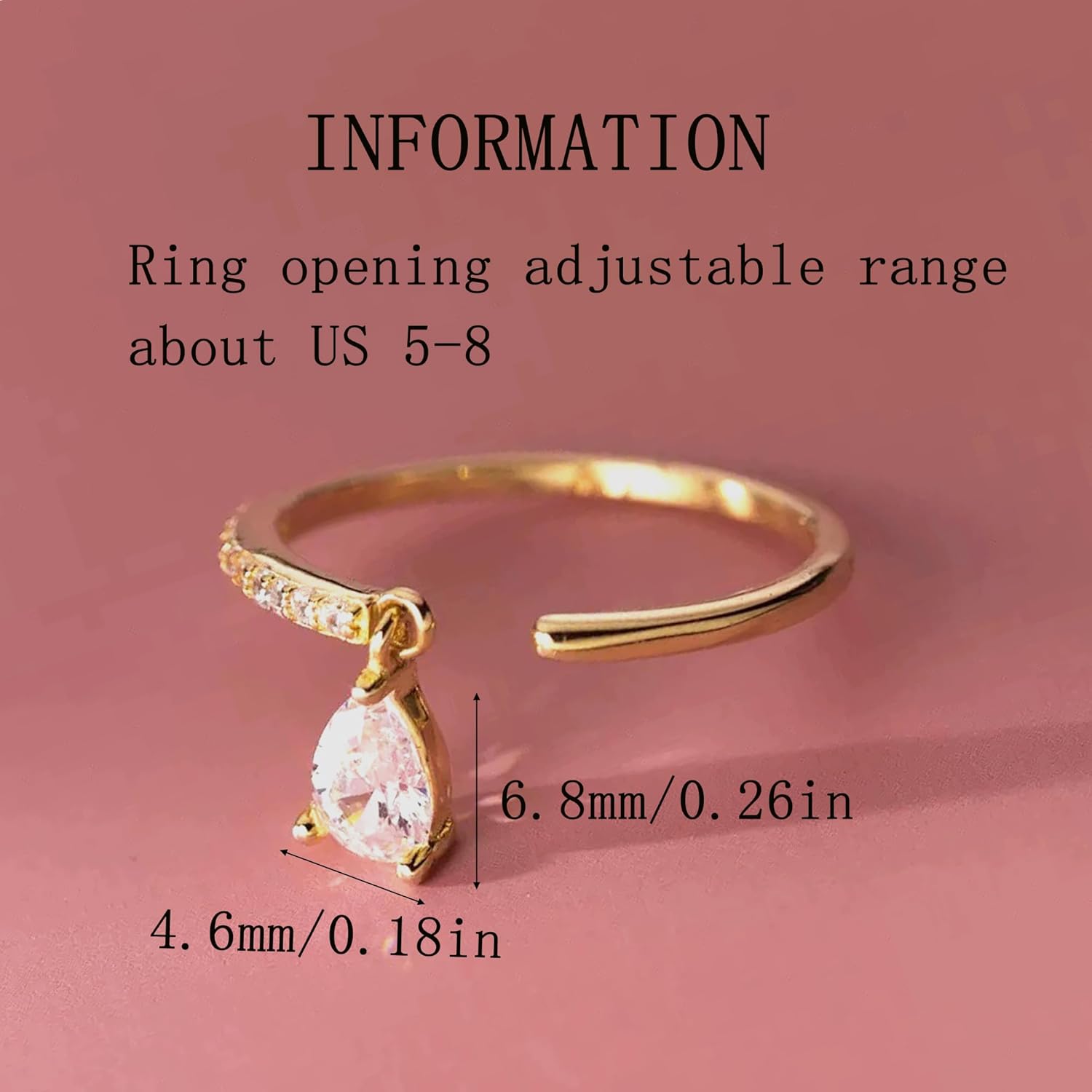 Open CZ Eternity Ring with Dangling Teardrop Ring for Women 925 Sterling Silver Stackable Cubic Zirconia Crystal Dangle Ring Engagement Statement Ring Wedding Bands Promise Ring Jewelry Gift for Birthday Valentine's Day - Image 6