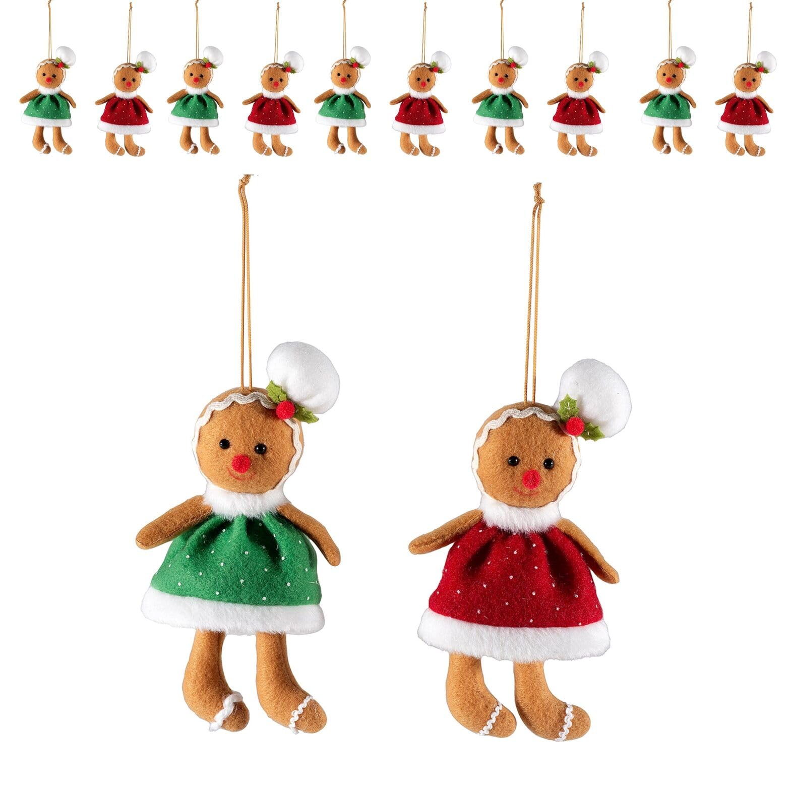 Juego de 12 adornos navideños para colgar en forma de Omini pan de jengibre de tela