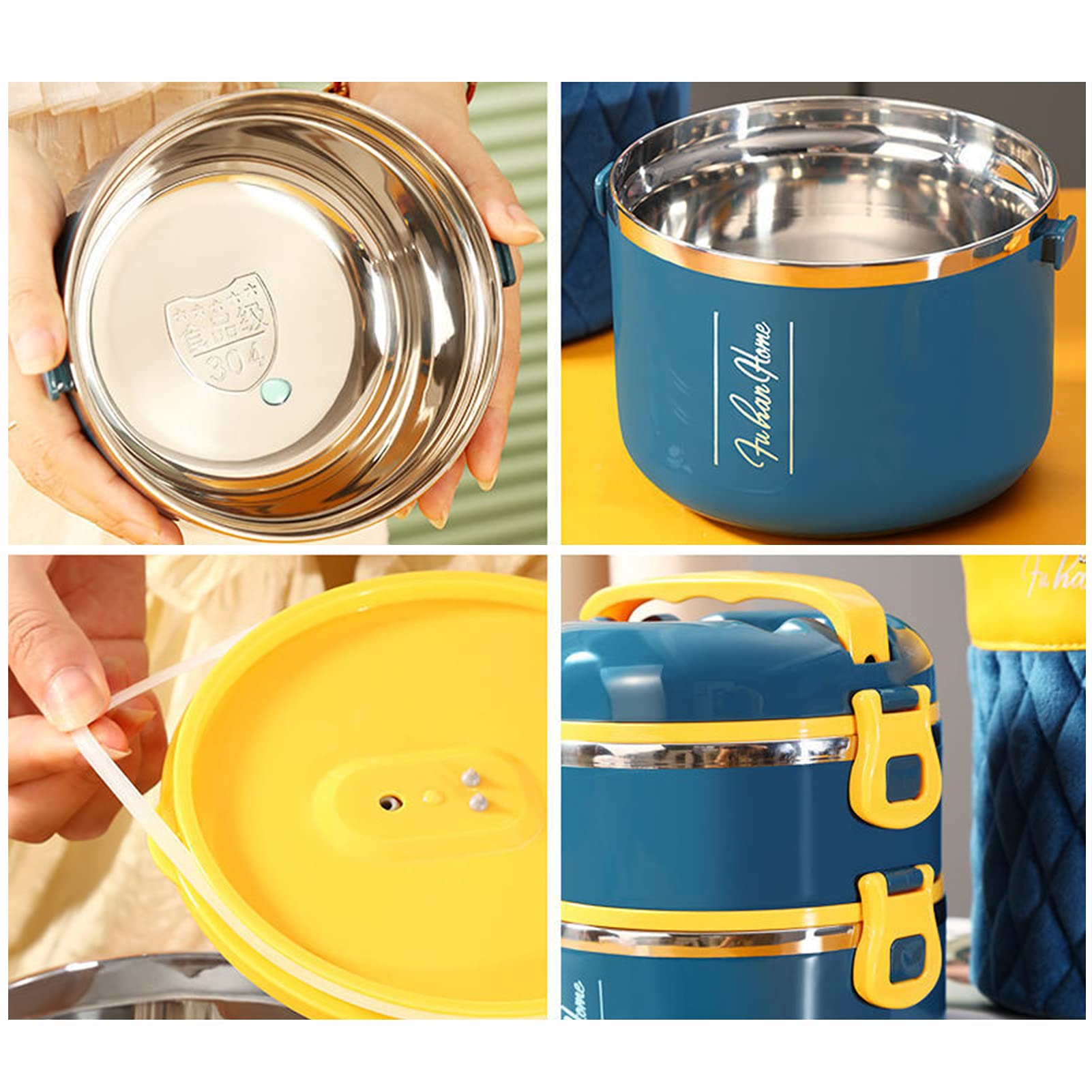 Bento Box Lunch Sałatka Pojemnik Na Żywność, 1800 ML Lunch Box dla Dzieci i Dorosłych z Torbą Na Lunch i Sztućce, Szczelny Termiczny Pojemnik Na Żywność,Blue