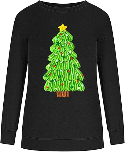 Miniatura 4 de Mujeres Árbol Navidad Jersey Camisas Manga Larga Cuello Redondo Túnica Top Ropa Linda Suelta Vacaciones Sudaderas
