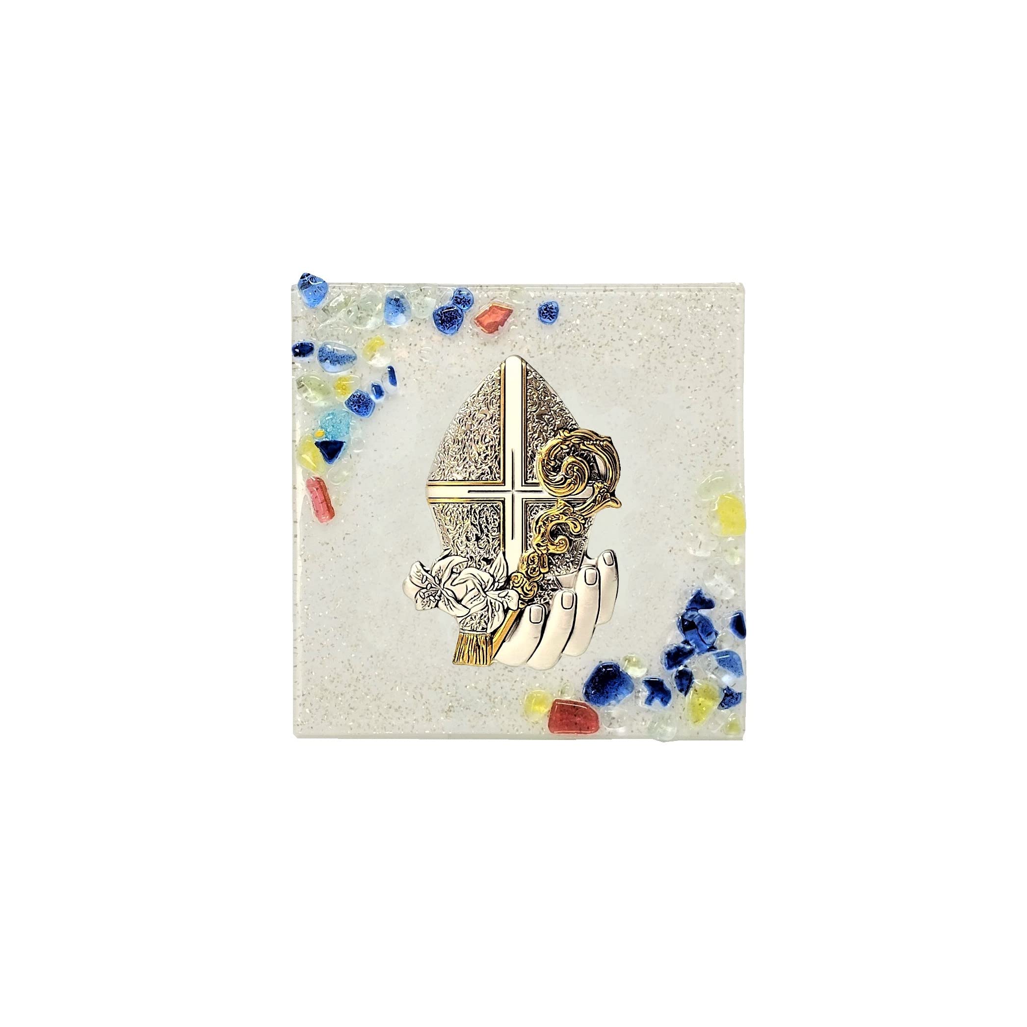 SOSPIRI VENEZIA Recuerdo de Confirmación en Vidrio de Murano Pequeña Decoración de Mesa Sombrero del Obispo Idea de Regalo Decorada para el Hogar (10x10 cm)