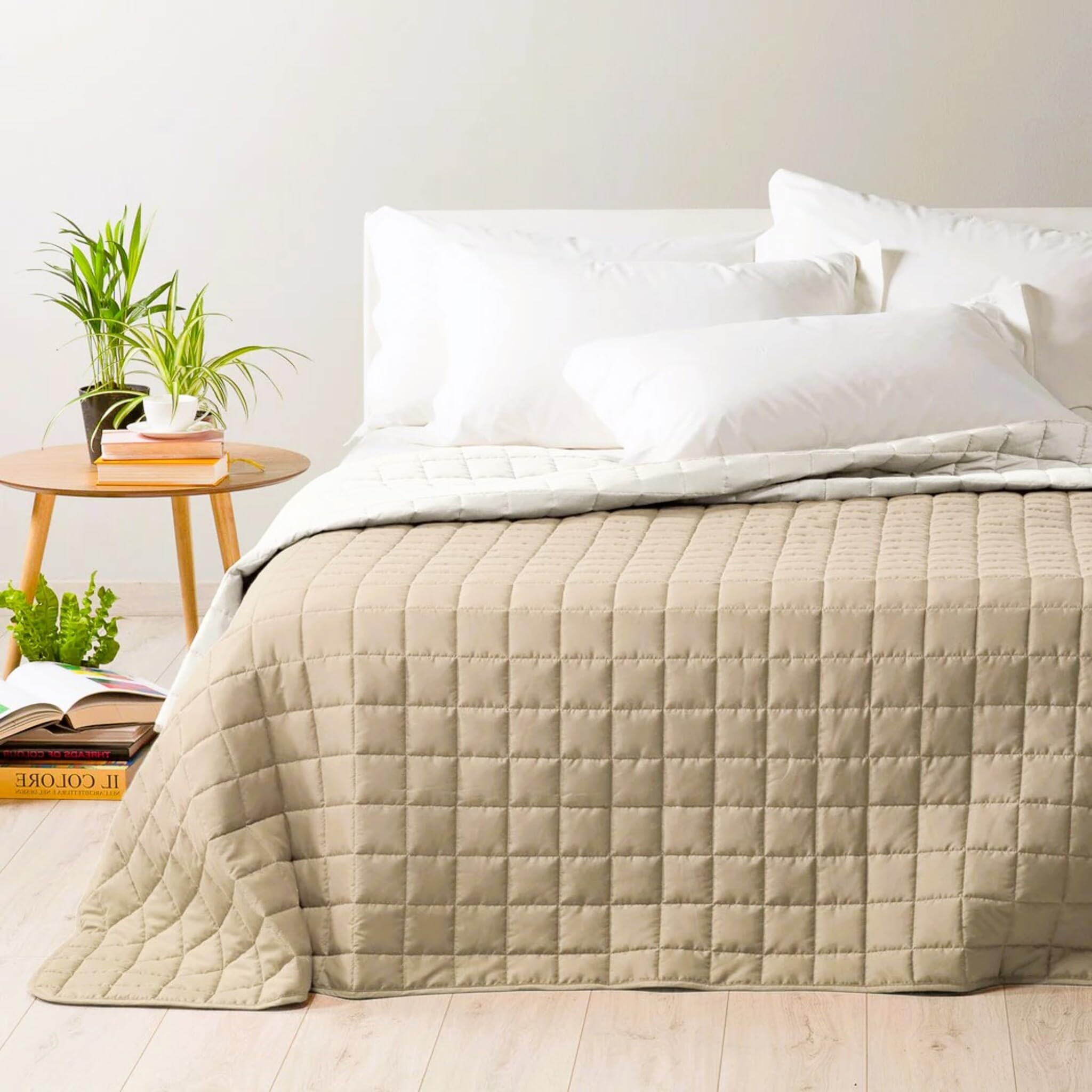 Caleffi Steppdecke „Desert Flowers“ – Doppelbett, Taupe, 100% Baumwollsatin, Antiallergene Polyesterfüllung