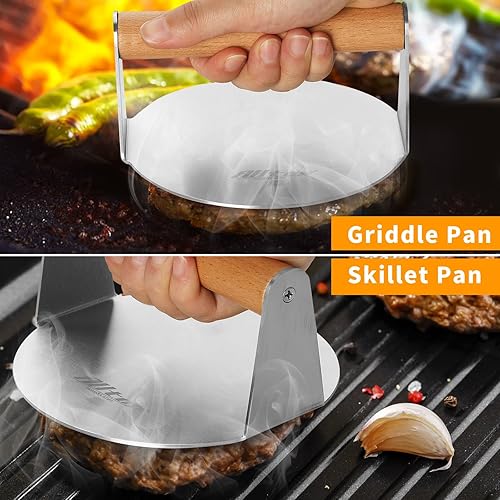Miniatura 2 de ALLTOP Smash - Prensa de hamburguesas antiadherente de acero inoxidable para plancha de parte superior plana, parrilla, barbacoa, cocina, accesorio