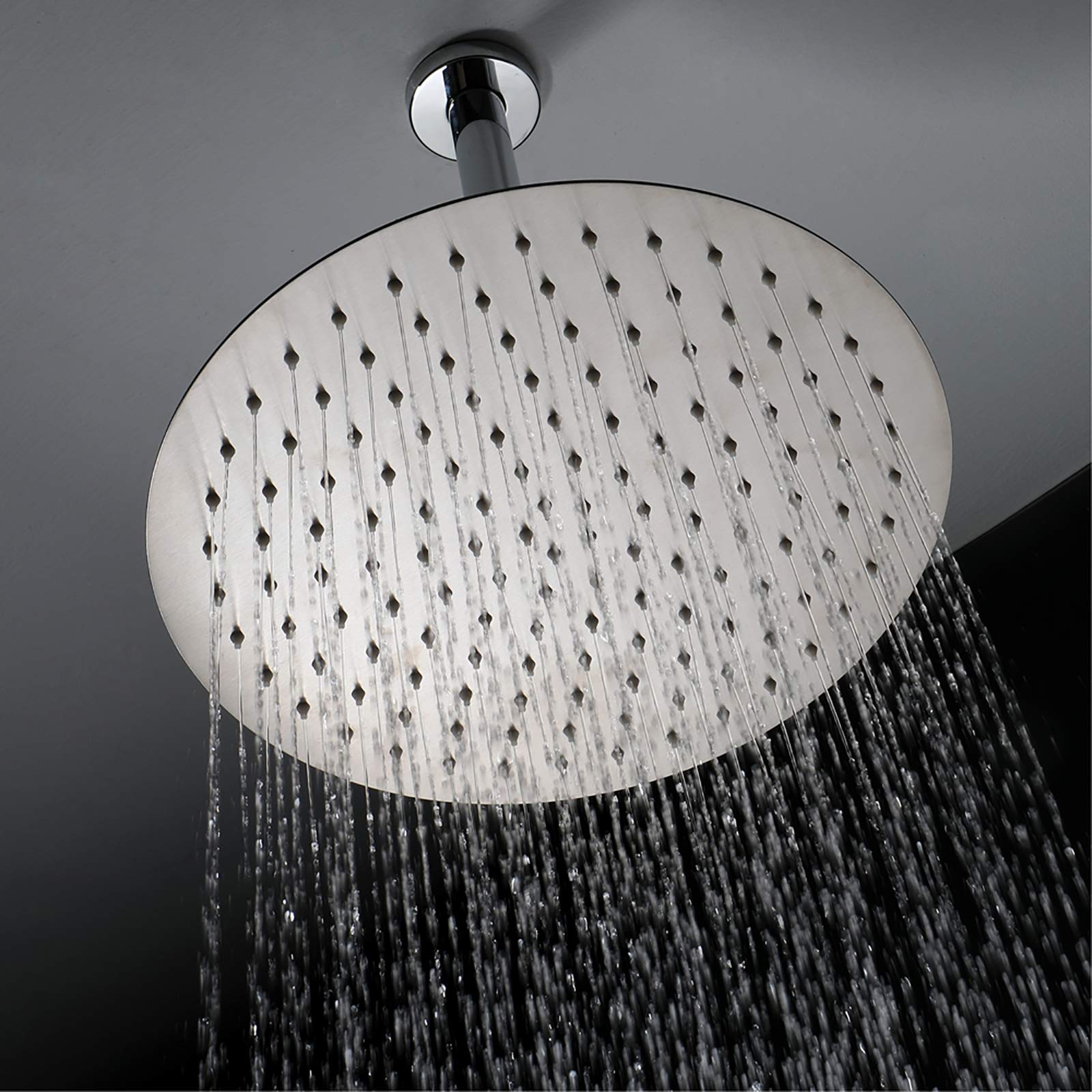 Alcachofa de Ducha, Ronda Cromado Alcachofas Fijas para Ducha de Alta Presión 304 Acero Inoxidable Ultra Delgado Rociador Ducha Efecto Lluvia,12 Inch