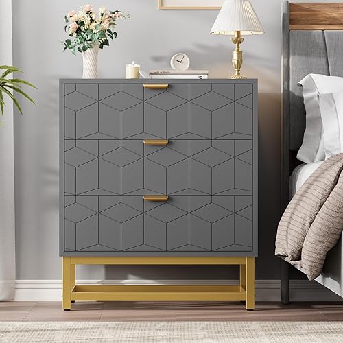 Miniatura 6 de GAOMON Cómoda de 3 cajones, cajones de madera con almacenamiento para armario, dormitorio, cómoda con cajones moderna mesita de noche con asas