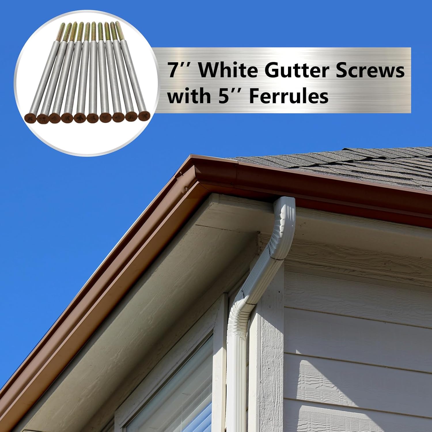 50 Pcs 7'' Gutter Screws with Metal Ferrule Durable Gutter Nails and Spikes Easy-to-Install Secure Gutter Fasteners for Sagging Gutters and Maintenance (Brown)
