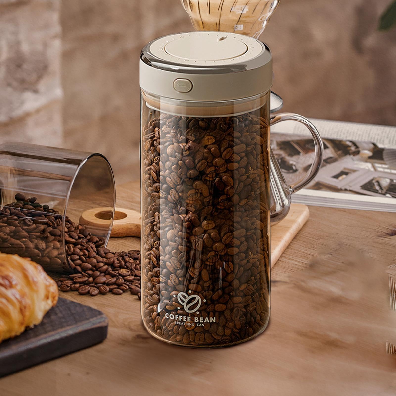 Kaffeebohnen-Behälter, Glas-Vakuum-Kaffeedose, auslaufsicher, Vakuum